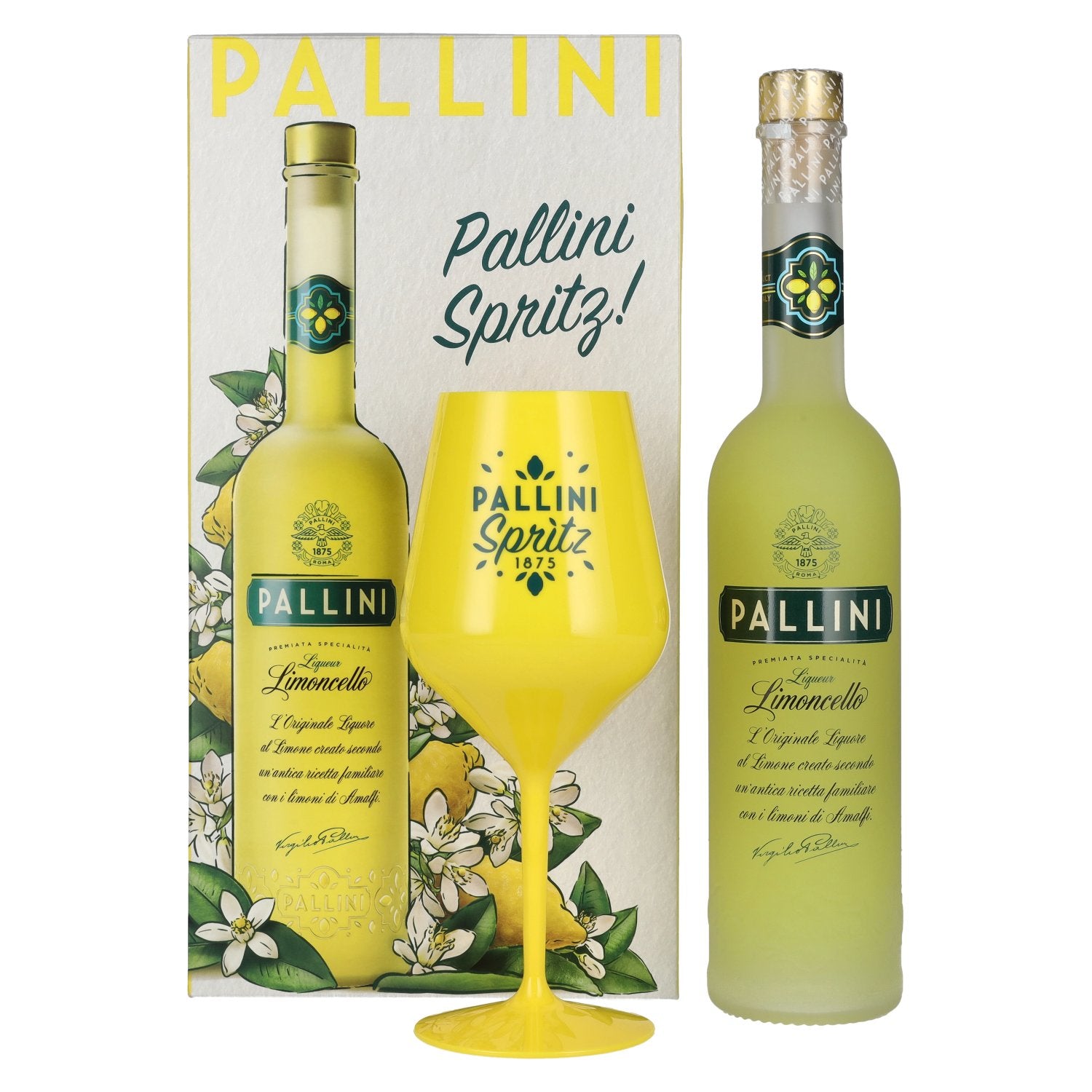 Pallini Limoncello Liqueur 26% Vol. 0,5l in Giftbox with Kunststoff-glass
