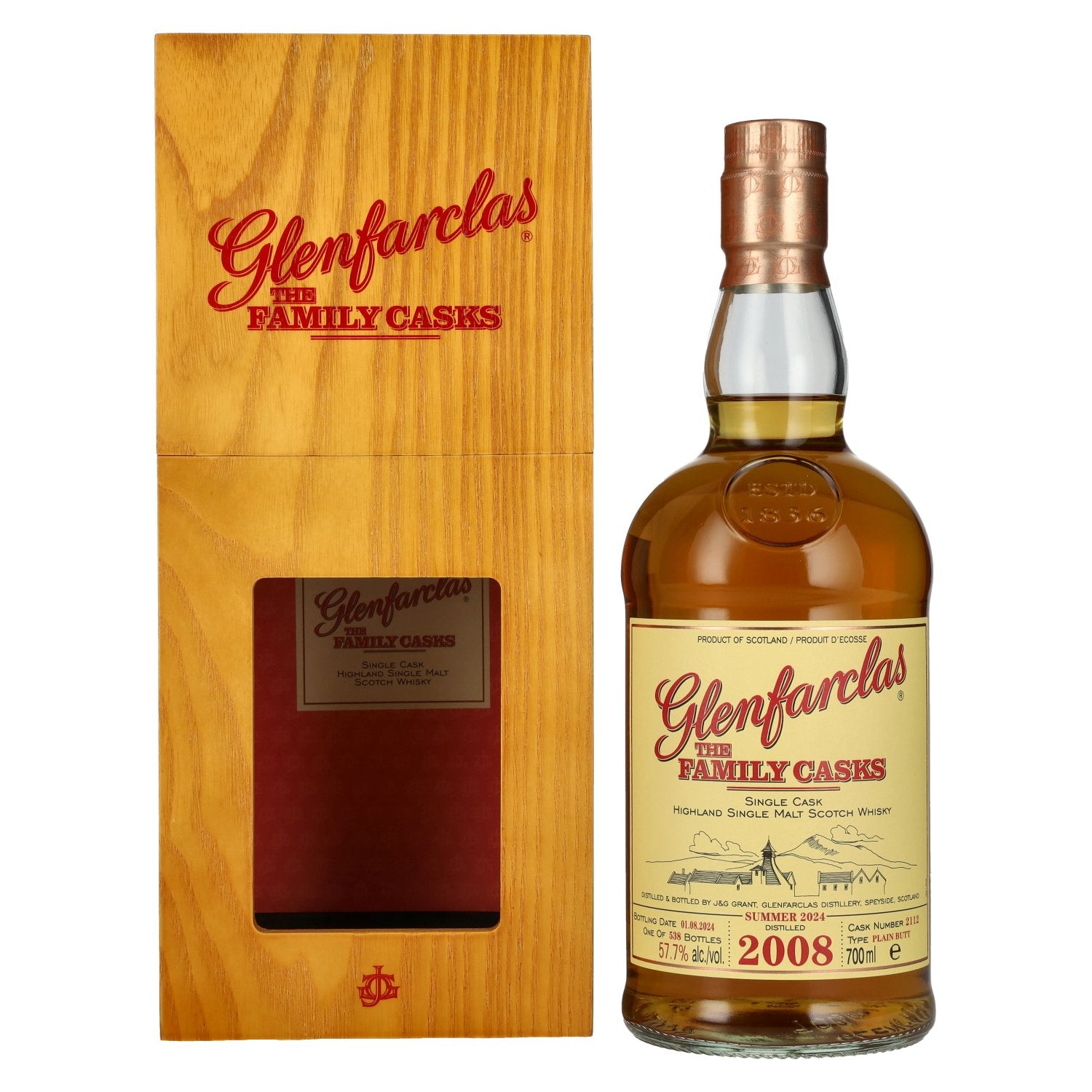 Glenfarclas THE FAMILY CASKS Single Cask SUMMER 2024 Plain Butt #2112 2008 57,7% Vol. 0,7l in Holzkiste