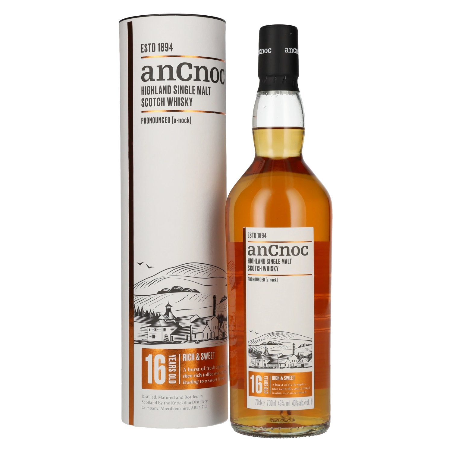 AnCnoc 16 Years Old Highland Single Malt 43% Vol. 0,7l in Giftbox