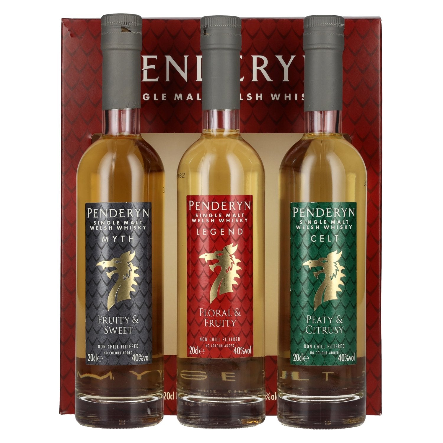 Penderyn MYTH, LEGEND, CELT Single Malt Welsh Whisky 40% Vol. 3x0,2l in Giftbox