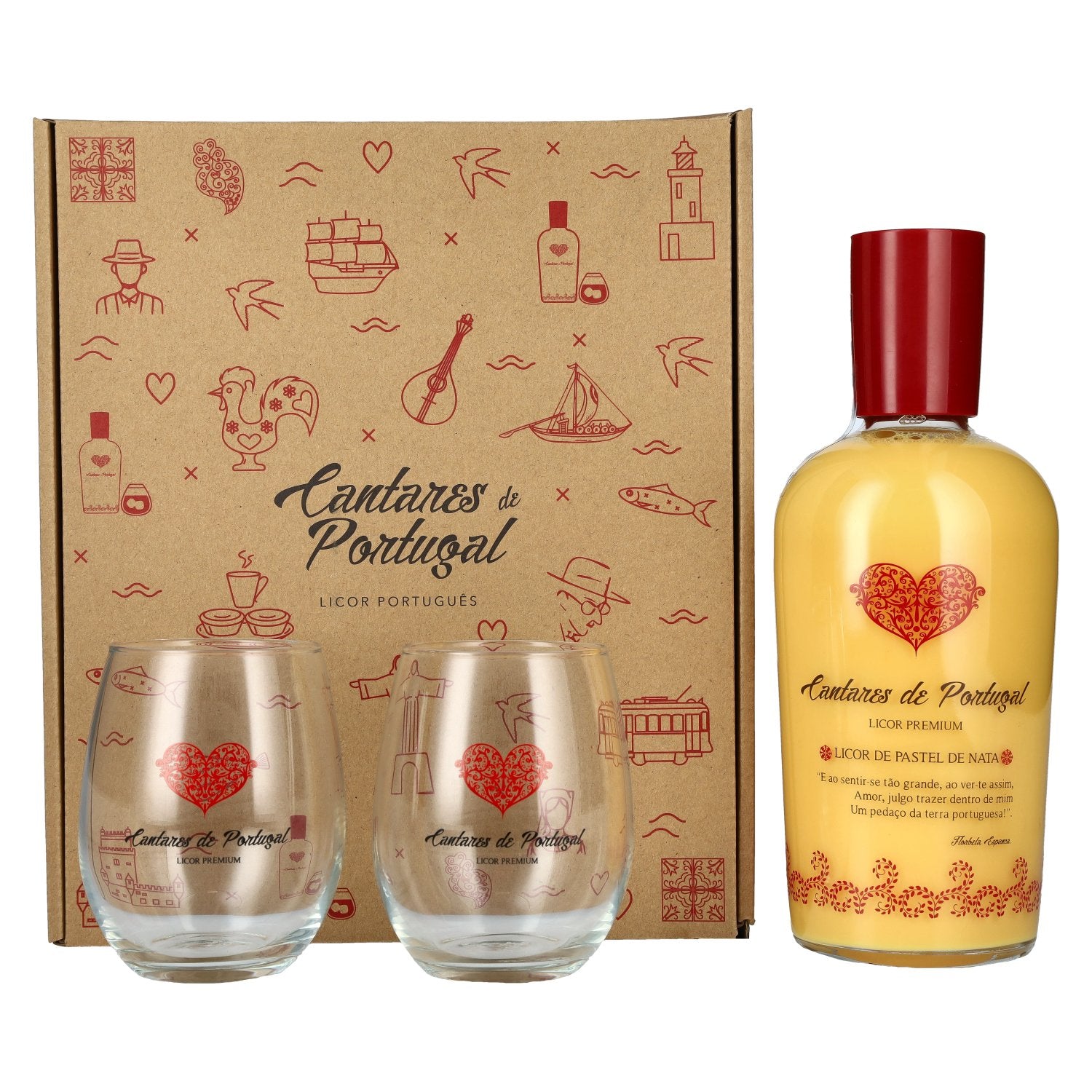Cantares de Portugal Licor de Pastel de Nata 15% Vol. 0,7l in Giftbox with 2 glasses