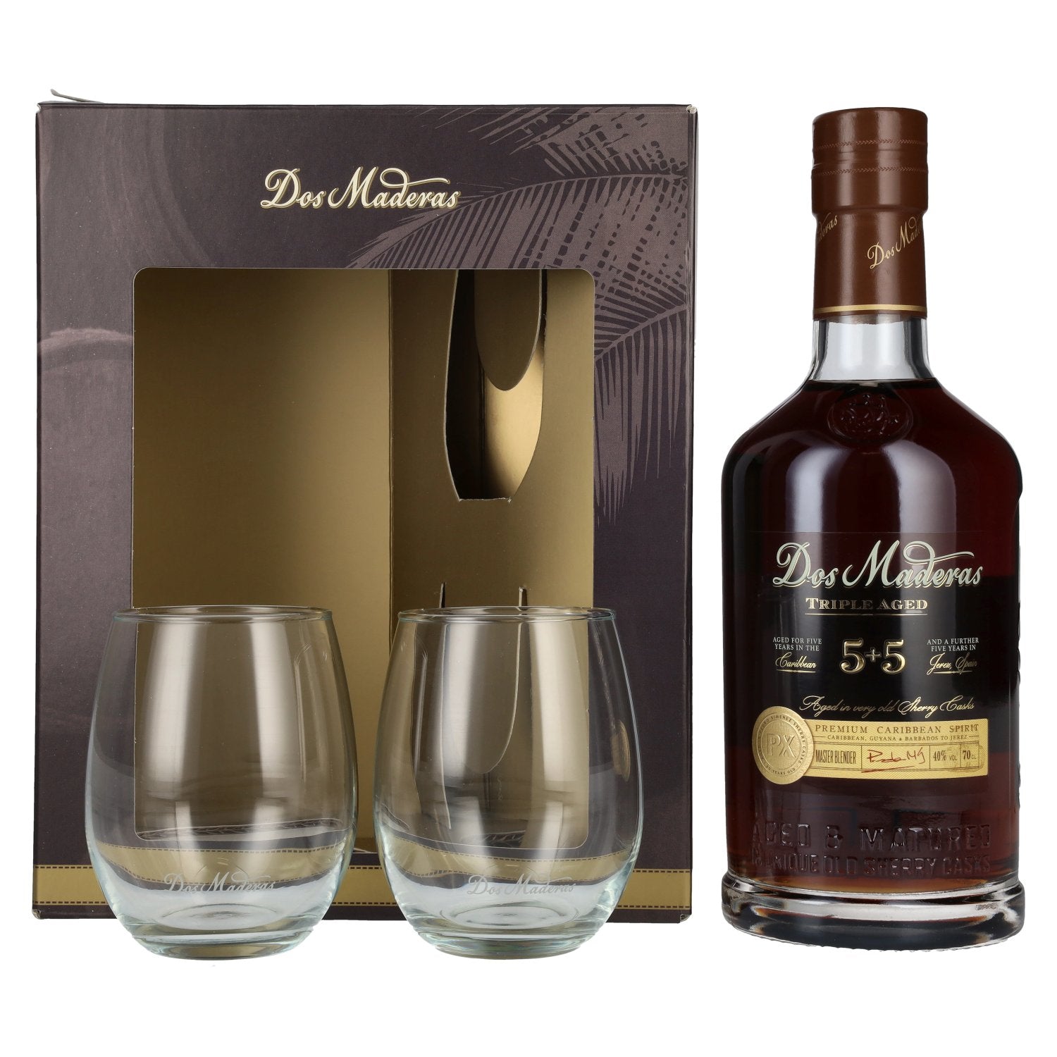 Dos Maderas PX 5+5 Years Old Triple Aged Spirit Drink 40% Vol. 0,7l in Giftbox with 2 glasses