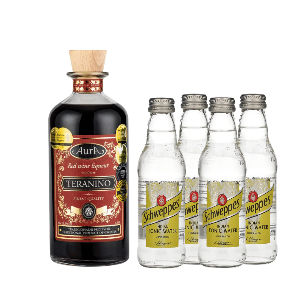 Teranino Aura 15.9% 0.5l & Schweppes Indian Tonic Water (4 bottles) Set