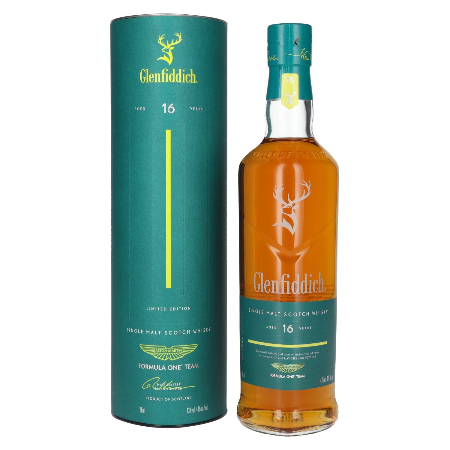 Glenfiddich 16 Years Old ASTON MARTIN FORMULA ONE TEAM Single Malt Scotch Whisky 43% Vol. 0,7l in Giftbox
