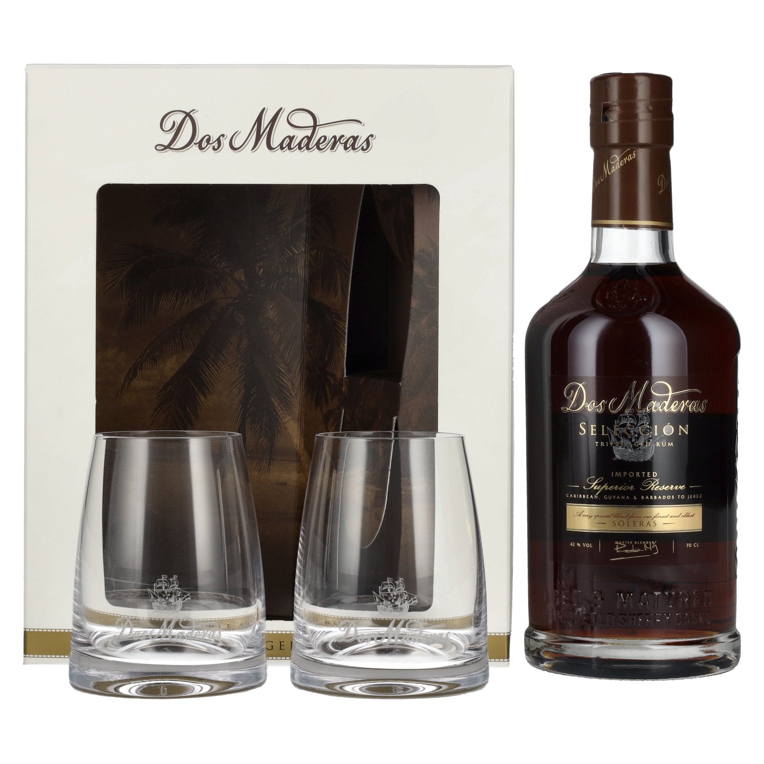 Dos Maderas Seleccion Superior Reserve Triple Aged Rum 42% Vol. 0,7l in Giftbox with 2 glasses