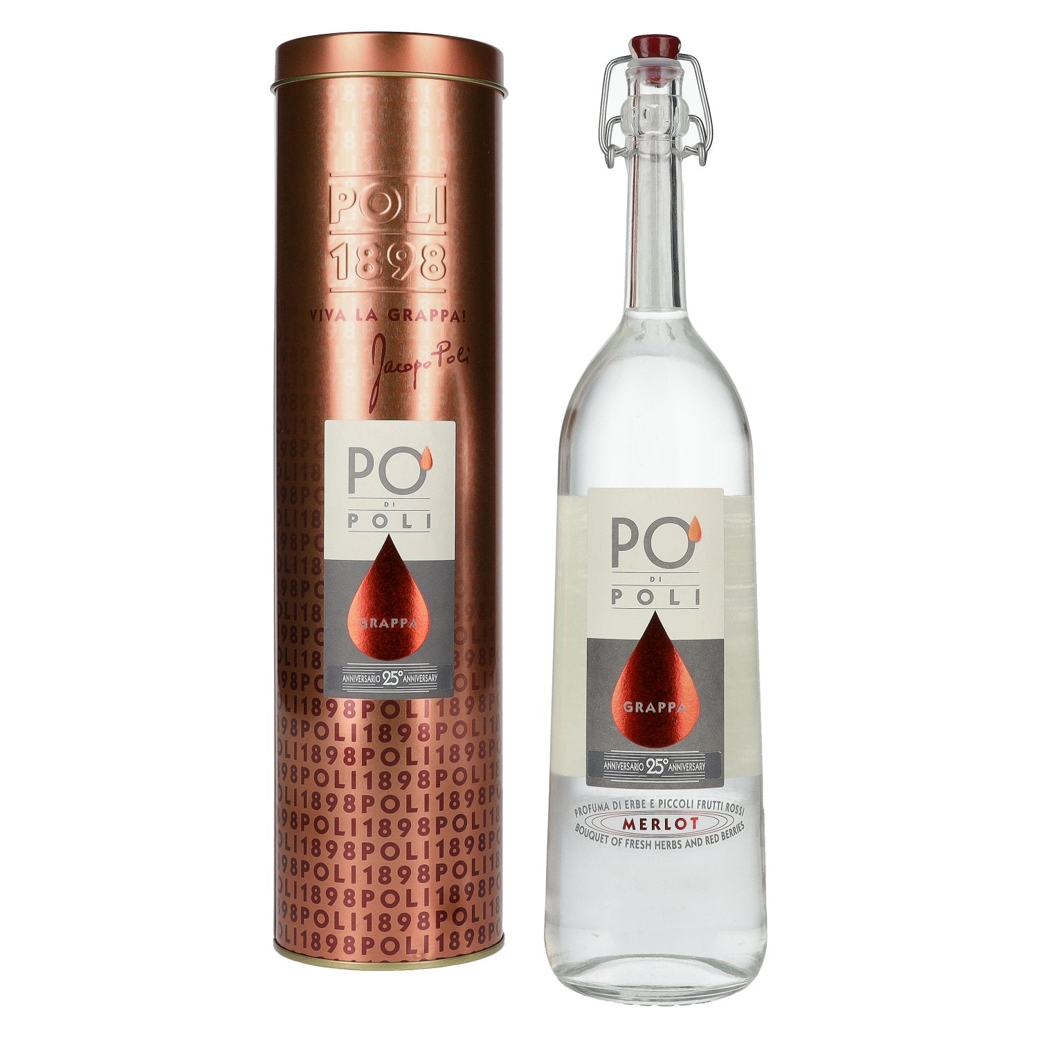 Poli Po' Di Poli Grappa 25 Anniversario Merlot 40% Vol. 0,7l in Tinbox