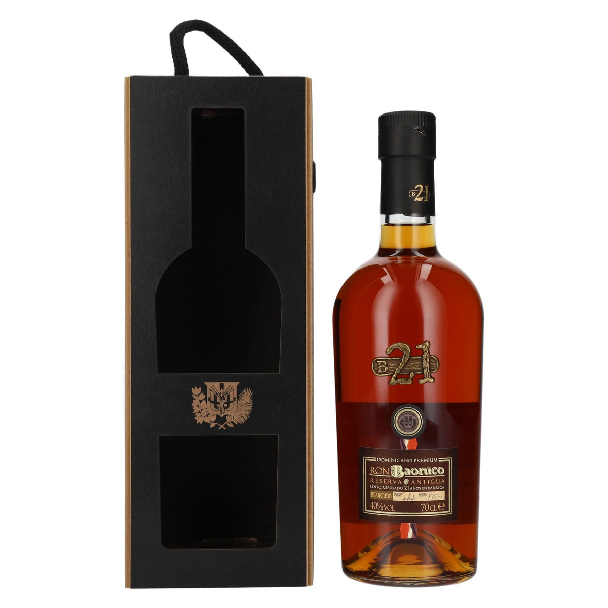 Ron Baoruco 21 Anos Reserva Antigua Dominicano Premium 40% Vol. 0,7l in Holzkiste
