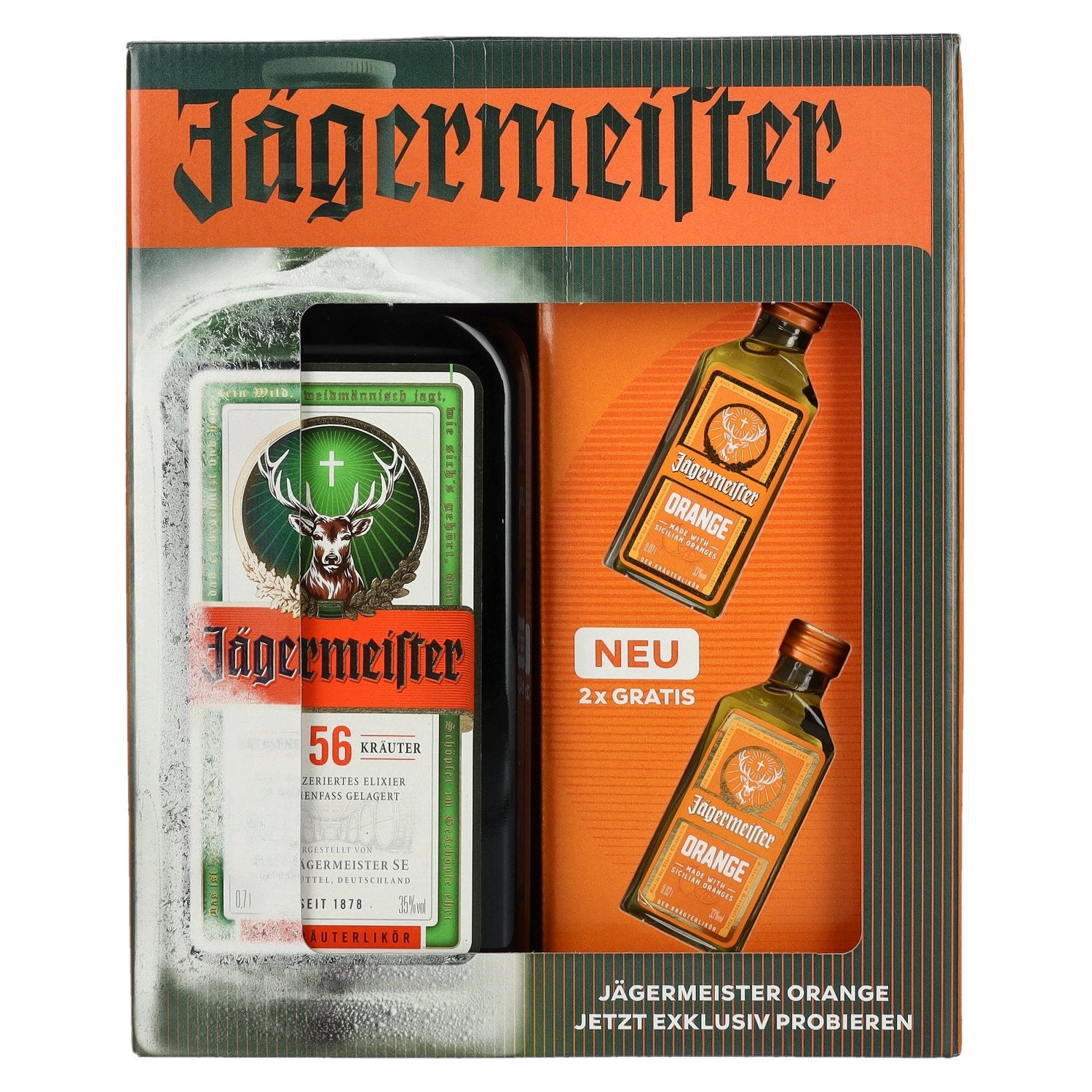 Jaegermeister On Pack 34,9% Vol. 0,7l with 2 Jaegermeister Orange 0,02l