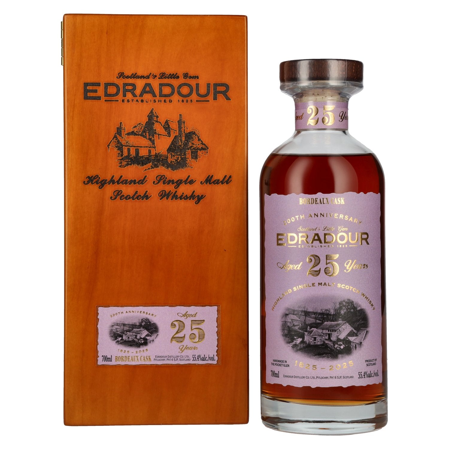 Edradour 25 Years Old 200th Anniversary 1st Fill Bordeaux Cask Highland Single Malt 55,4% Vol. 0,7l in Holzkiste