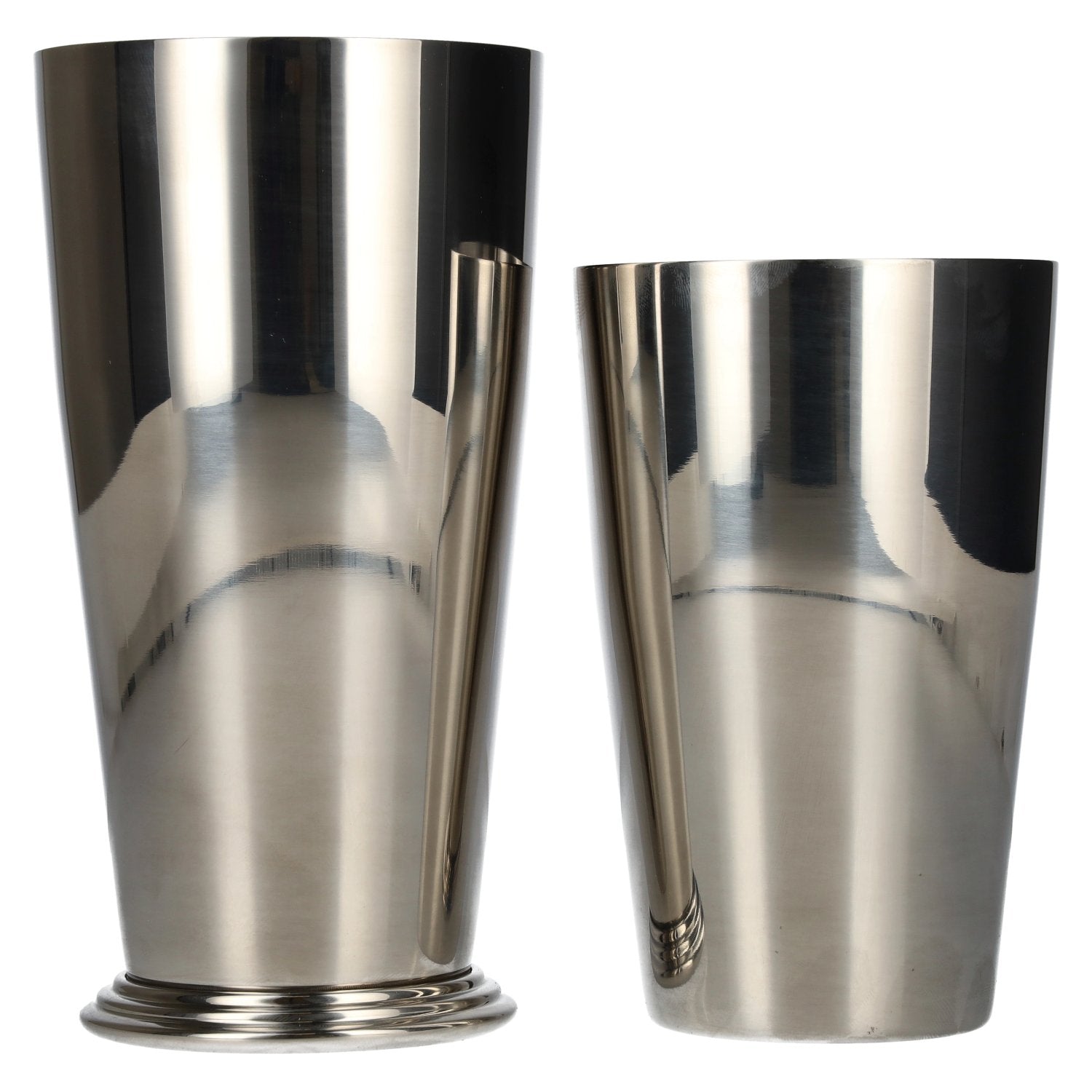 Cocktail shaker with stainless steel cup and stepped base