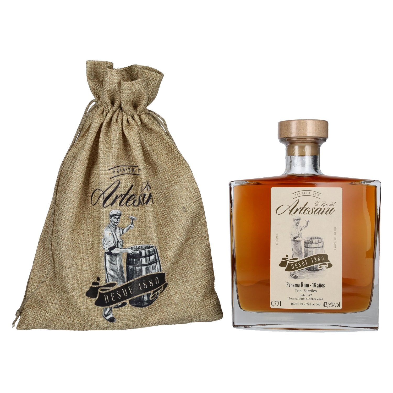 El Ron del Artesano 18 Anos Tes Barriles Panama Rum 43,9% Vol. 0,7l im Leinenbeutel