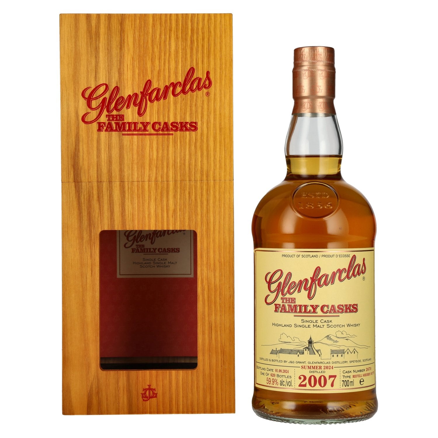 Glenfarclas THE FAMILY CASKS Single Cask SUMMER 2024 Refill Sherry Butt #2670 2007 59,9% Vol. 0,7l in Holzkiste