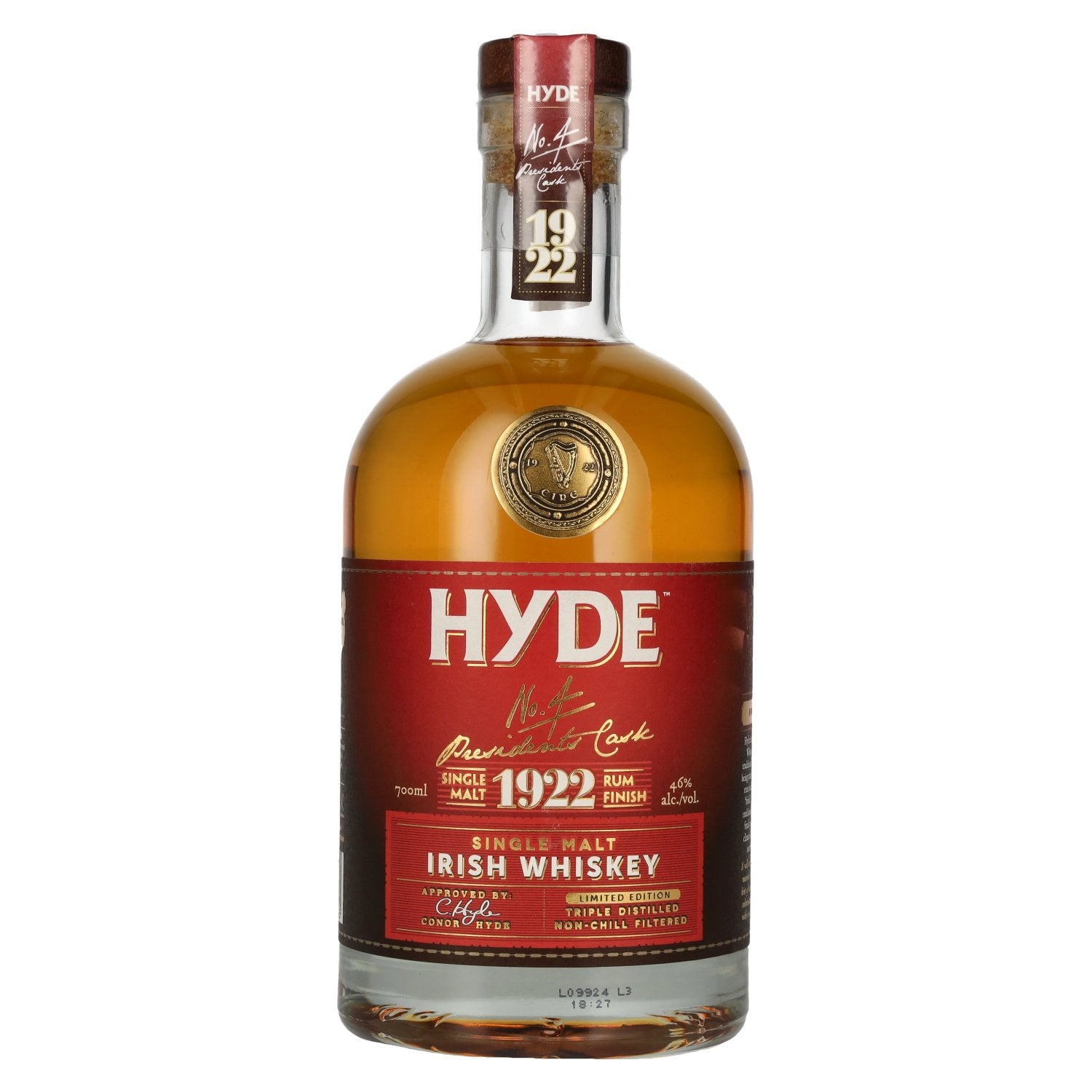 Hyde No.4 RUM FINISH Single Malt Irish Whiskey 46% Vol. 0,7l