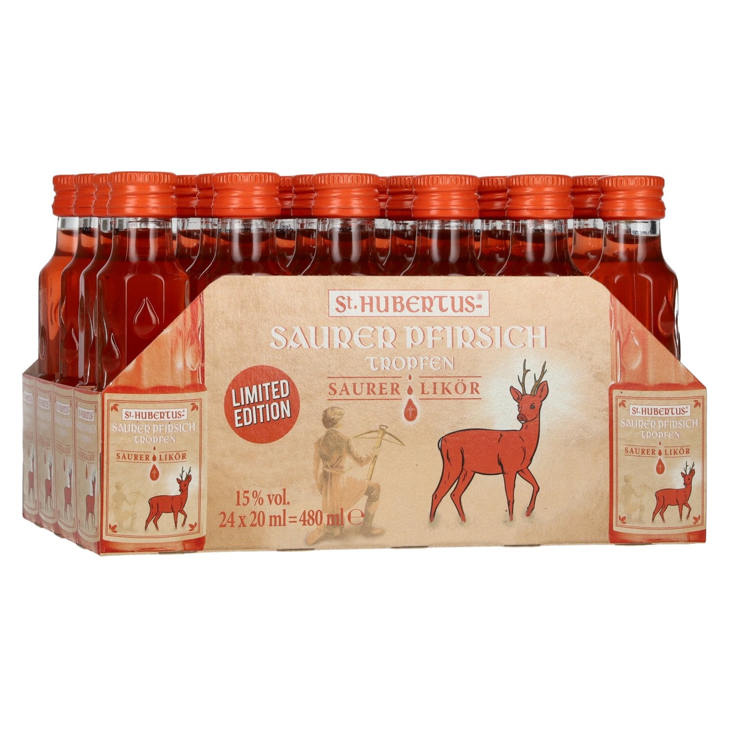 St. Hubertus SAURER PFIRSICH Tropfen Saurer-Likoer Limited Edition 15% Vol. 24x0,02l