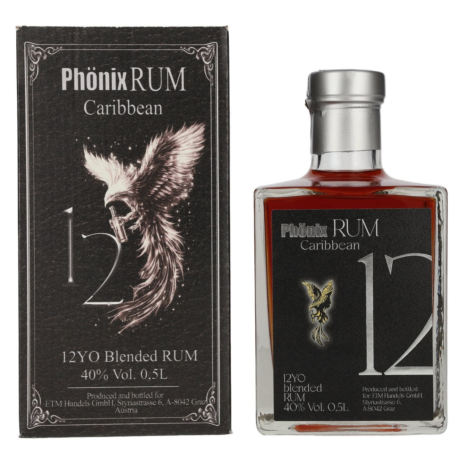 Phoenix 12 Years Old Blended Caribbean Rum Black Design 40% Vol. 0,5l in Giftbox