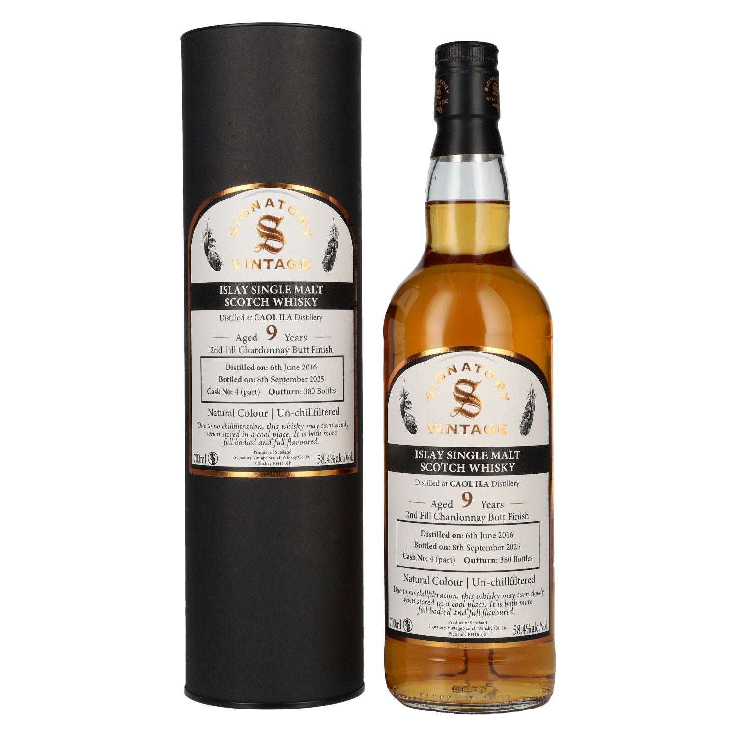 Signatory Vintage CAOL ILA 9 Years Old 2nd Fill Chardonnay Butt Finish Cask # 4 58,4% Vol. 0,7l in Giftbox