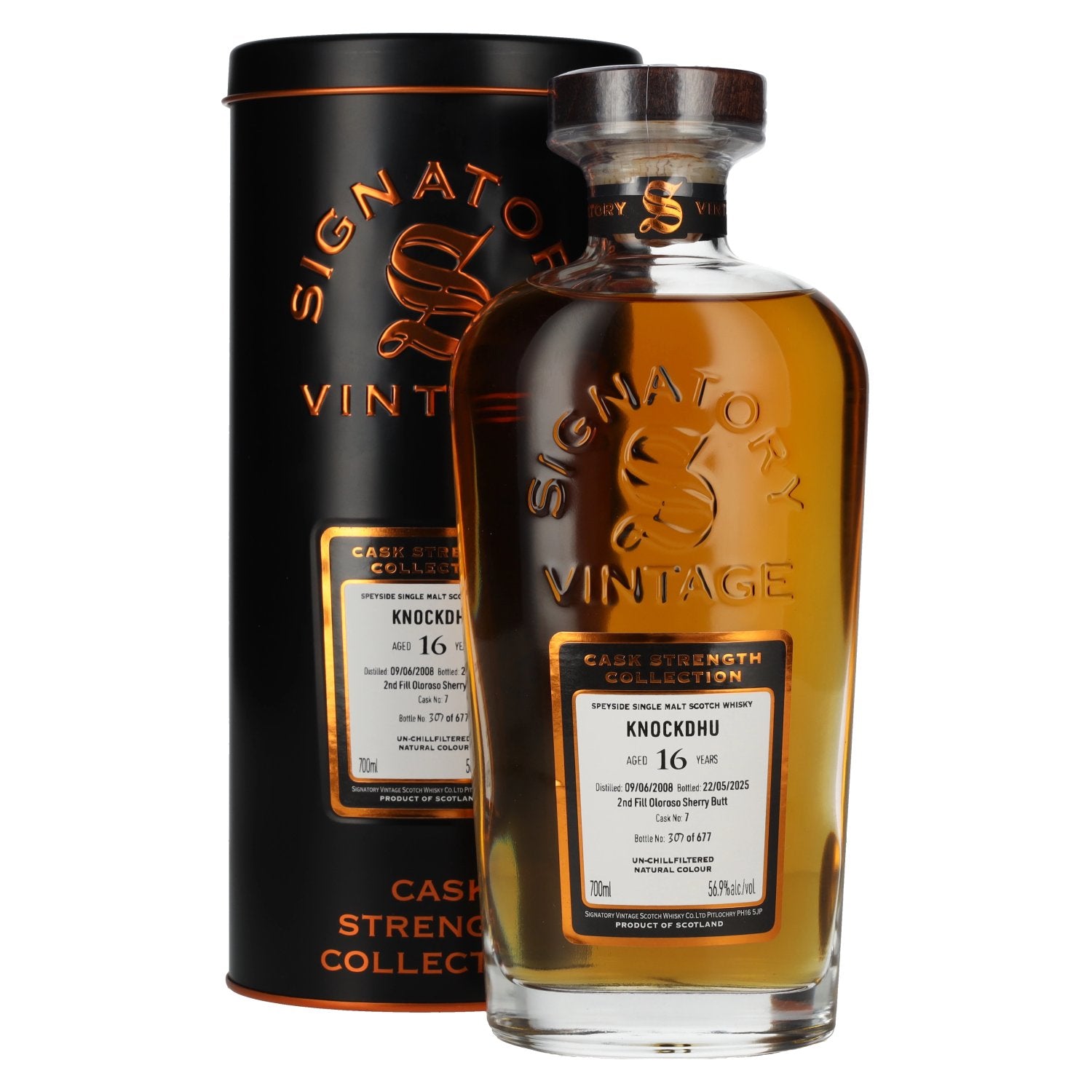Signatory Vintage KNOCKDHU 16 Years Old 2nd Fill Oloroso Sherry Butt Cask Strength #7 2008 56,9% Vol 0,7l in Tinbox