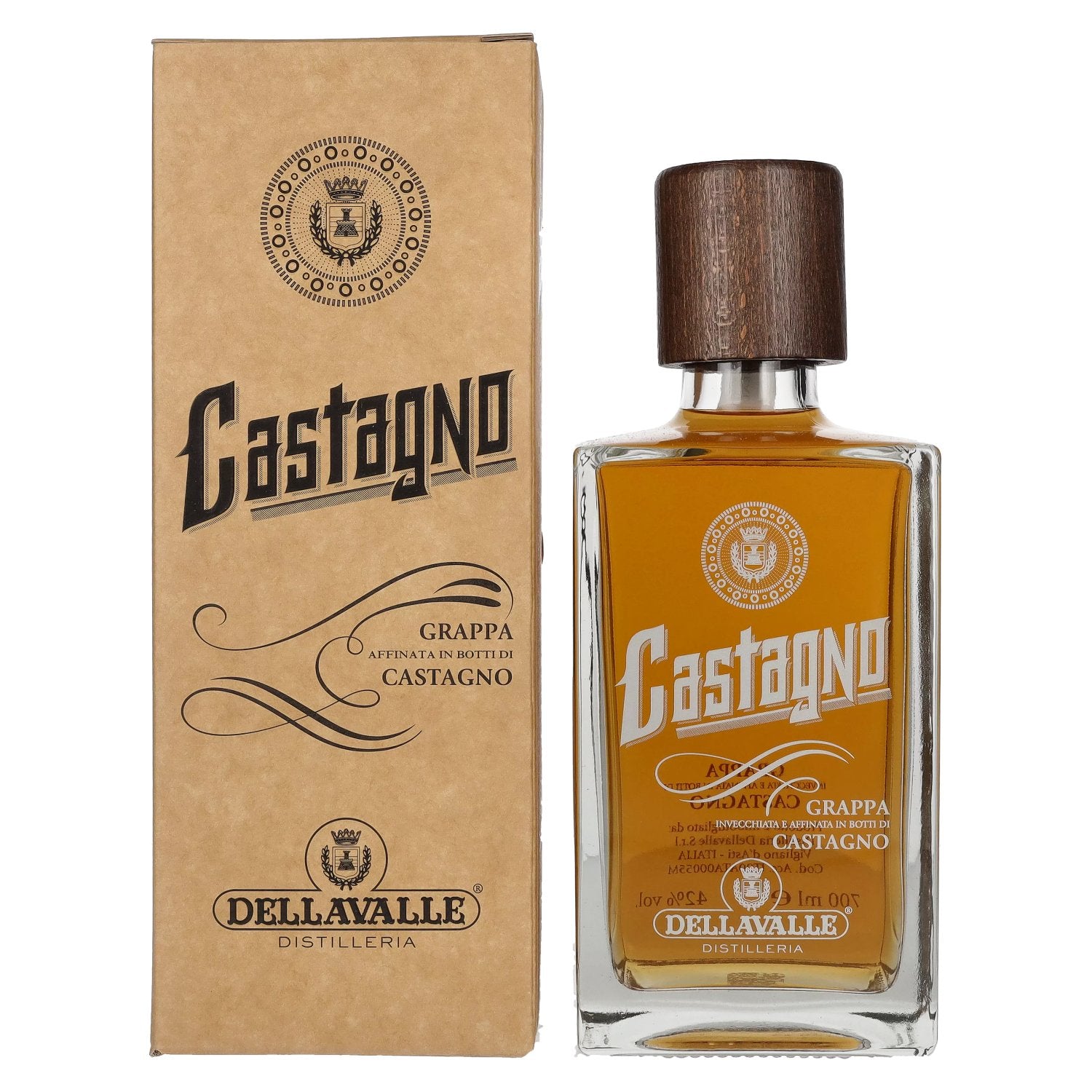 Dellavalle Grappa Affinata in botti di CASTAGNO 42% Vol. 0,7l in Giftbox