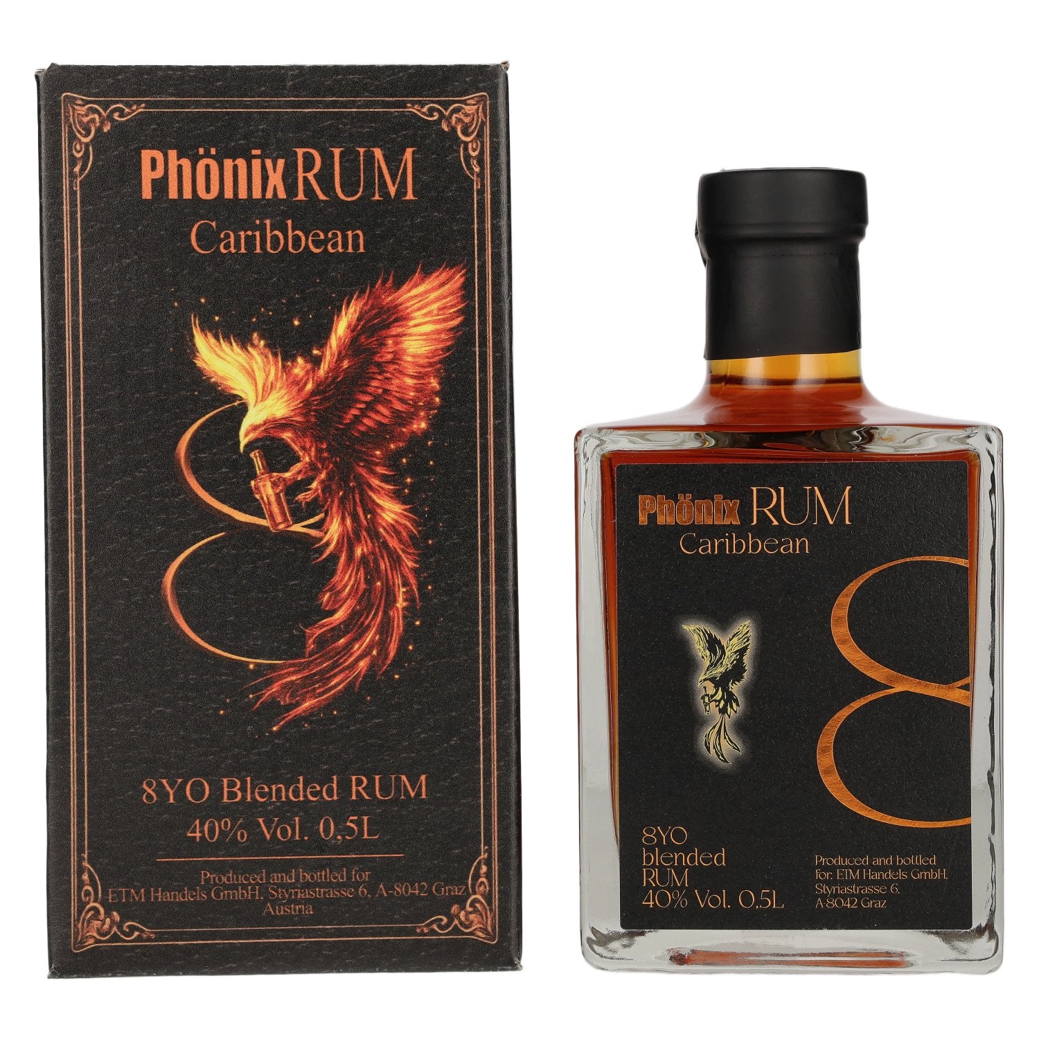Phoenix 8 Years Old Blended Caribbean Rum Black Design 40% Vol. 0,5l in Giftbox