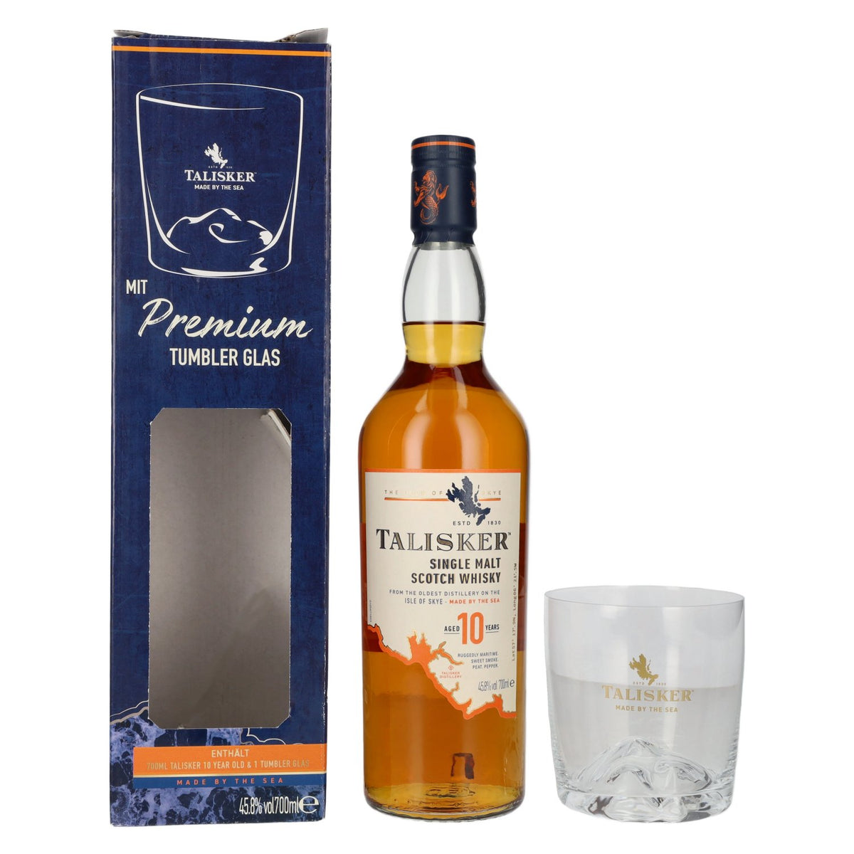 Talisker 10 Years Old Single Malt Scotch Whisky 45,8% Vol. 0,7l in Giftbox with Tumbler glass