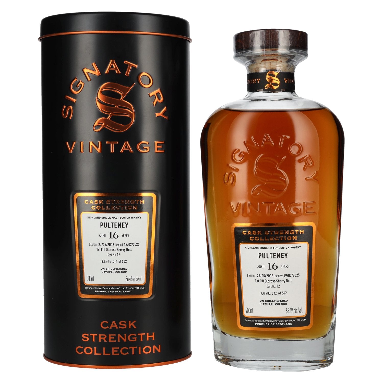 Signatory Vintage PULTENEY 16 Years Old 1st Fill Oloroso Cask Strength #12 2008 56,4% Vol. 0,7l in Tinbox