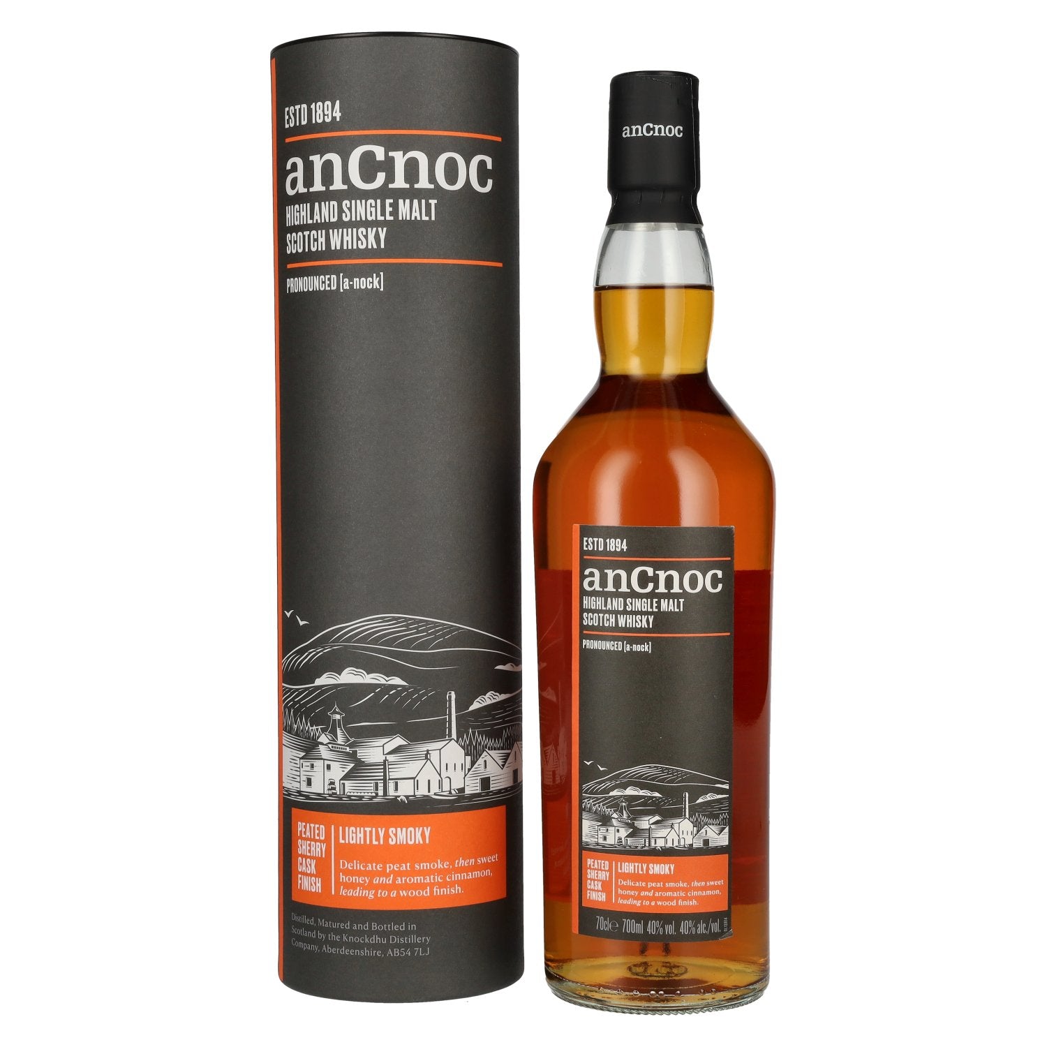 AnCnoc Highland Single Malt Scotch Whisky Peated Sherry Cask Finish 40% Vol. 0,7l in Giftbox