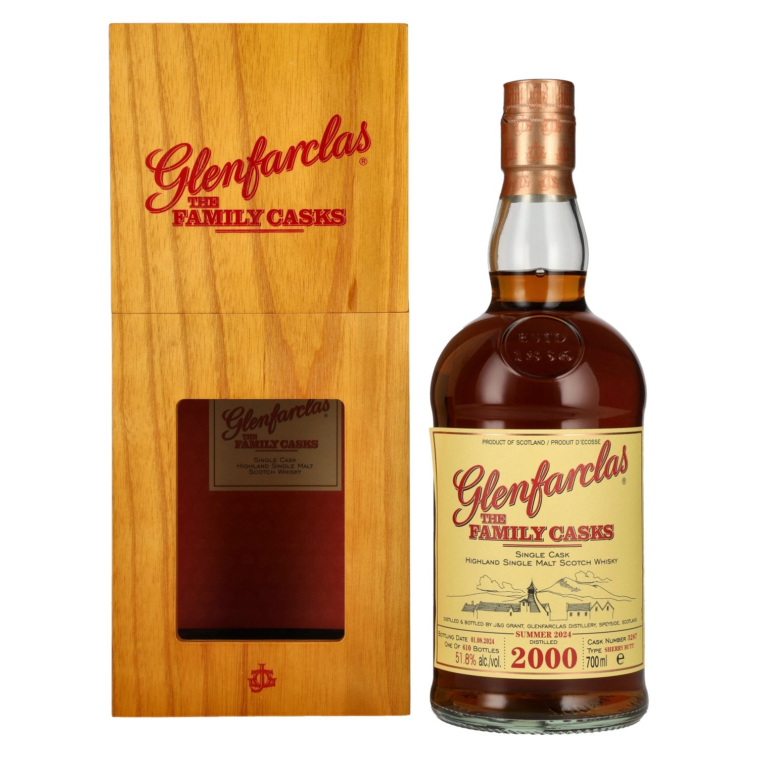 Glenfarclas THE FAMILY CASKS Single Cask SUMMER 2024 Sherry Butt #3287 2000 51,8% Vol. 0,7l in Holzkiste