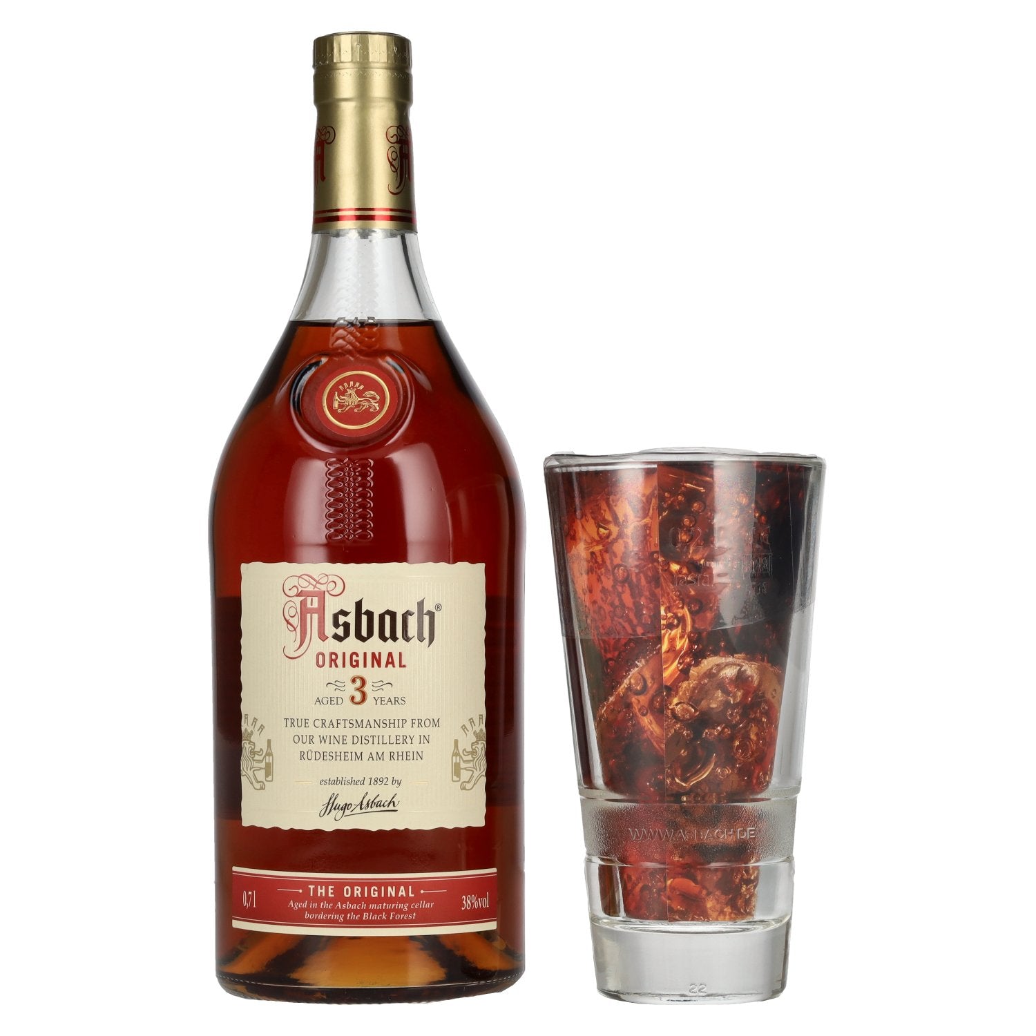 Asbach Original 3 Jahre 38% Vol. 0,7l with glass