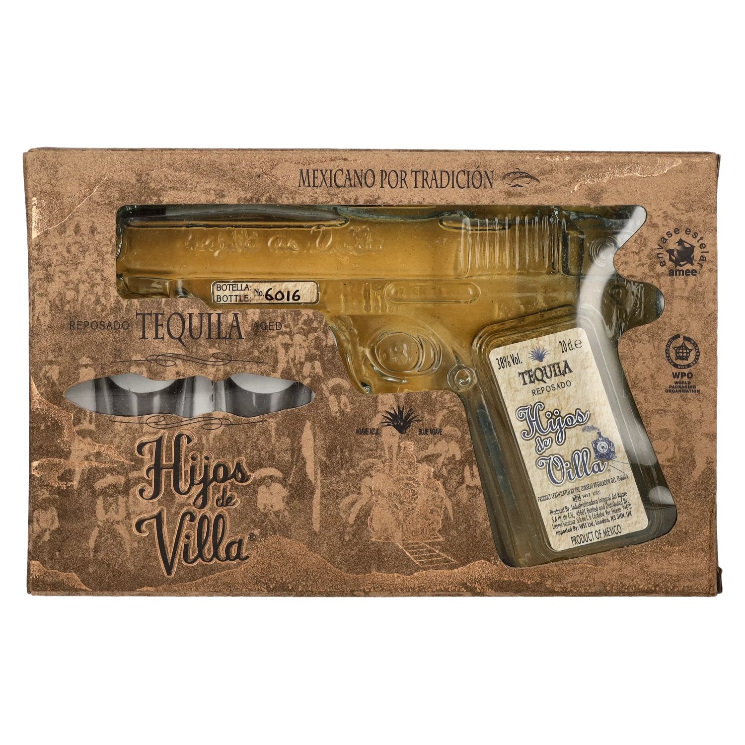 Hijos de Villa Tequila Reposado 38% Vol. 0,2l in Giftbox with 2 Shotglaesern