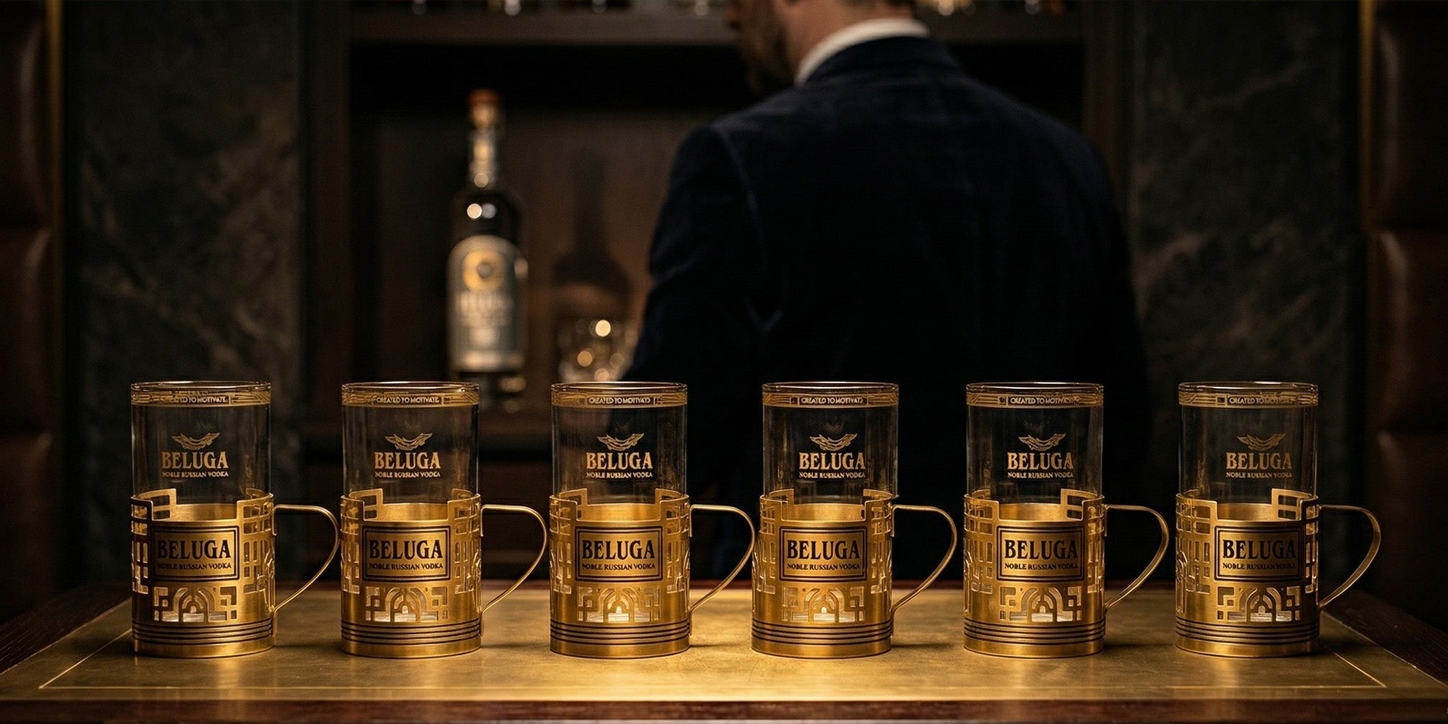 Beluga Noble Russian Vodka Export Edition with Highball Glass in Holder