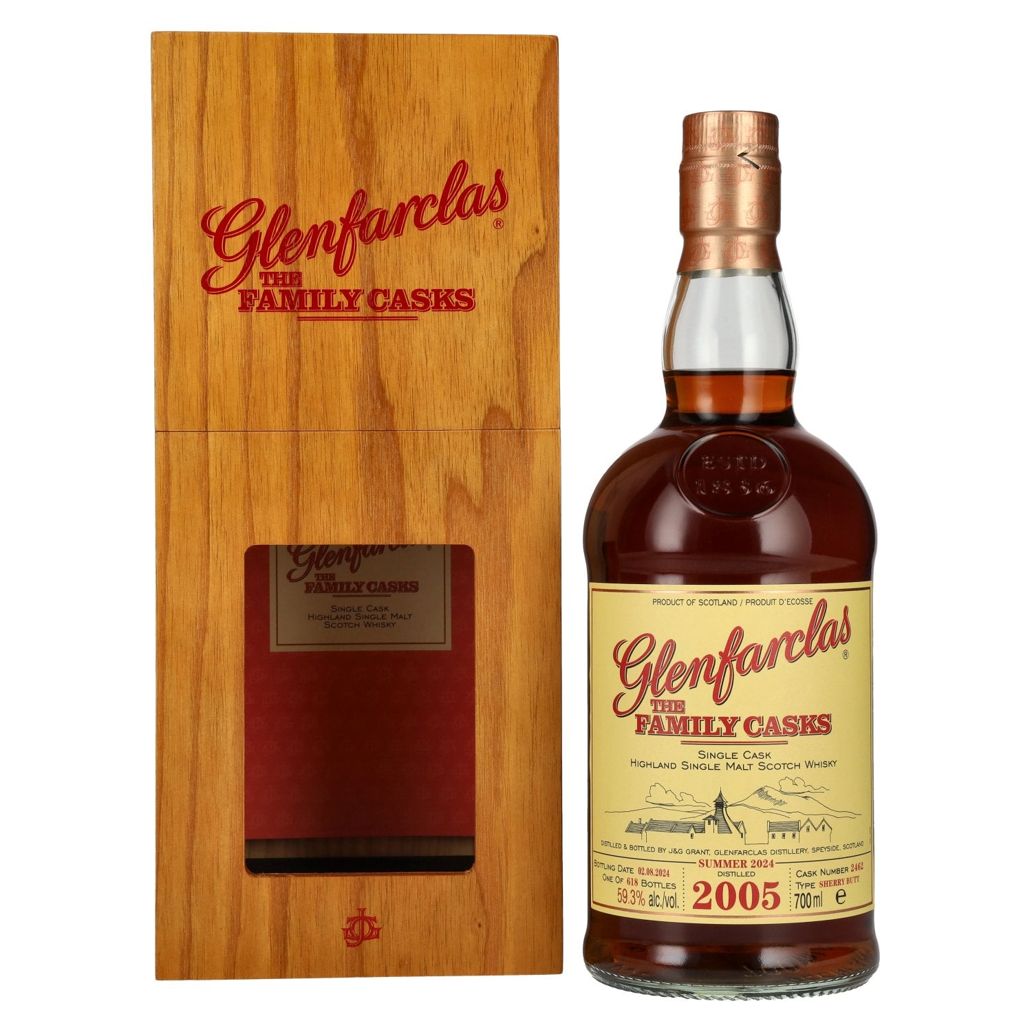 Glenfarclas THE FAMILY CASKS Single Cask SUMMER 2024 Sherry Butt #2462 2005 59,3% Vol. 0,7l in Holzkiste