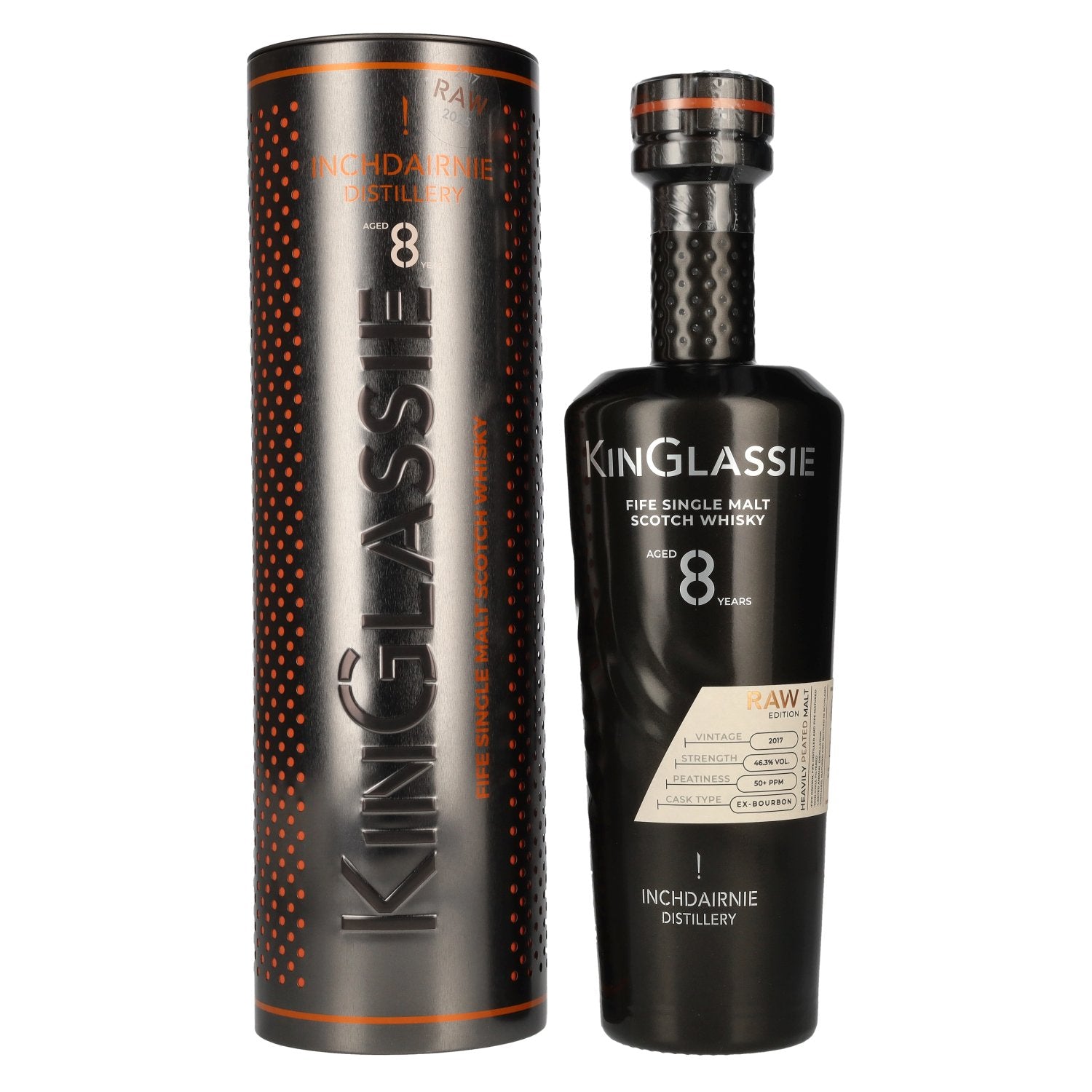 Inchdairnie Kinglasssie 8 Years Old Raw Fife Single Malt Scotch Whisky 46,3% Vol. 0,7l in Tinbox