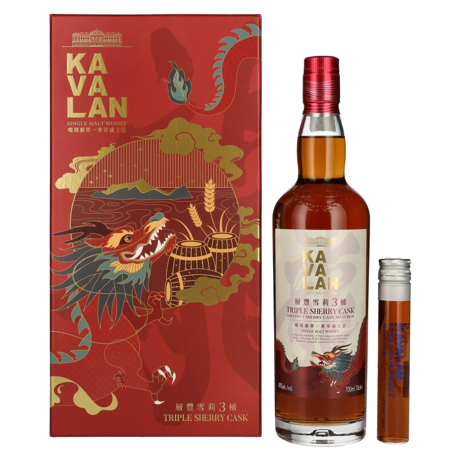 Kavalan TRIPLE SHERRY CASK Single Malt Whisky Dragon Edition 40,9% Vol. 0,7l in Giftbox with 0,05l Miniatur