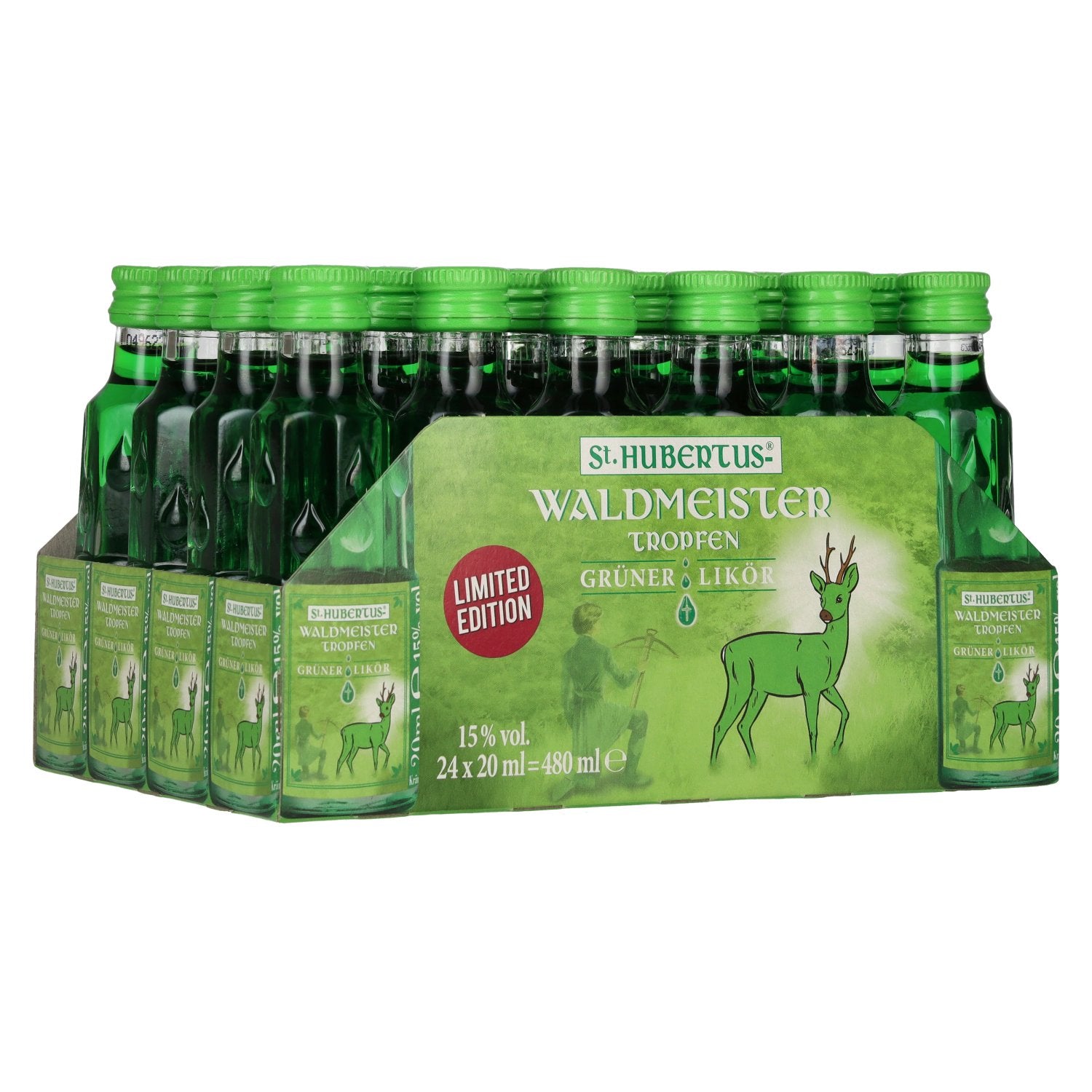 St. Hubertus WALDMEISTER Tropfen Gruener-Likoer Limited Edition 15% Vol. 24x0,02l