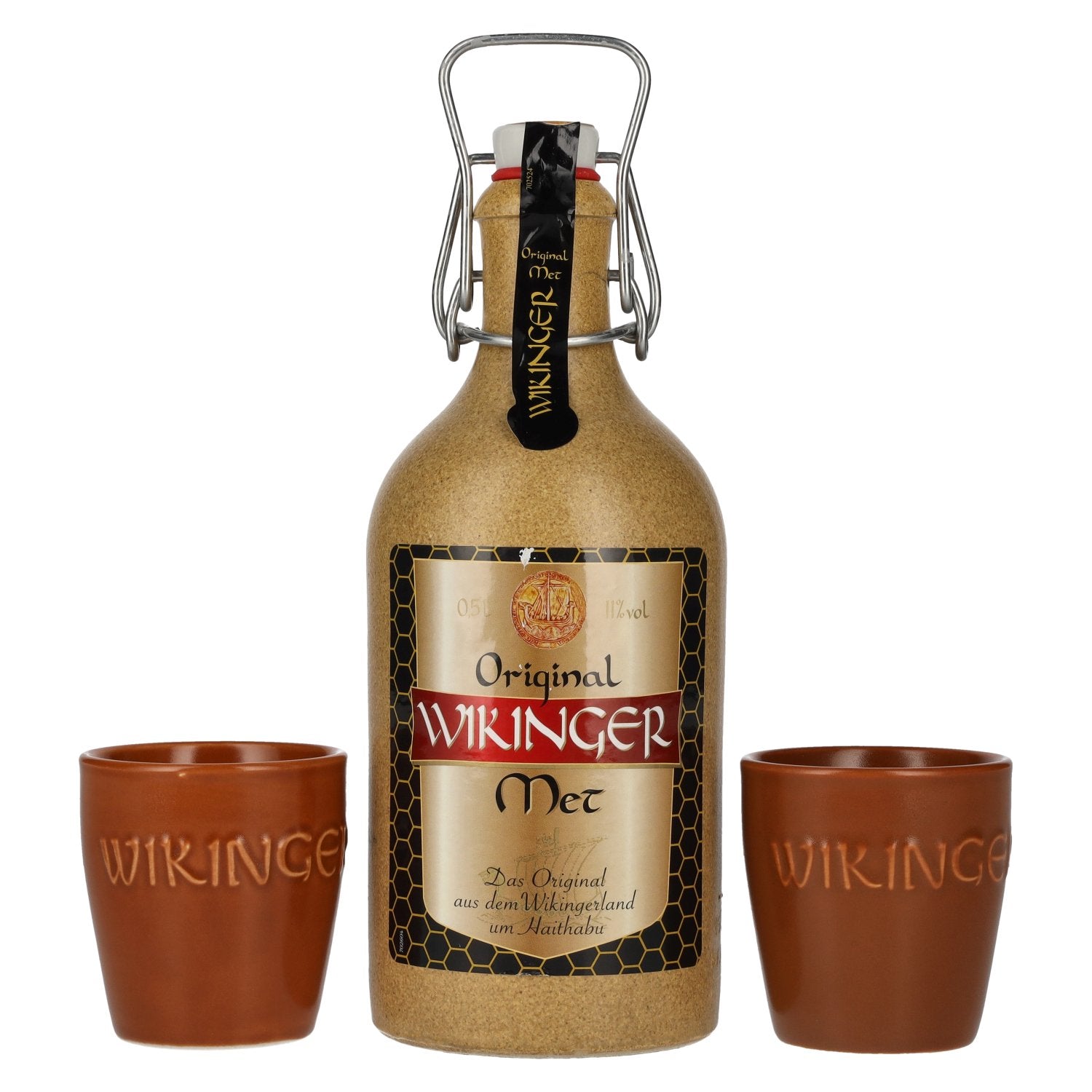 Wikinger Met Original im Tonkrug 11% Vol. 0,5l with 2 Tonbechern