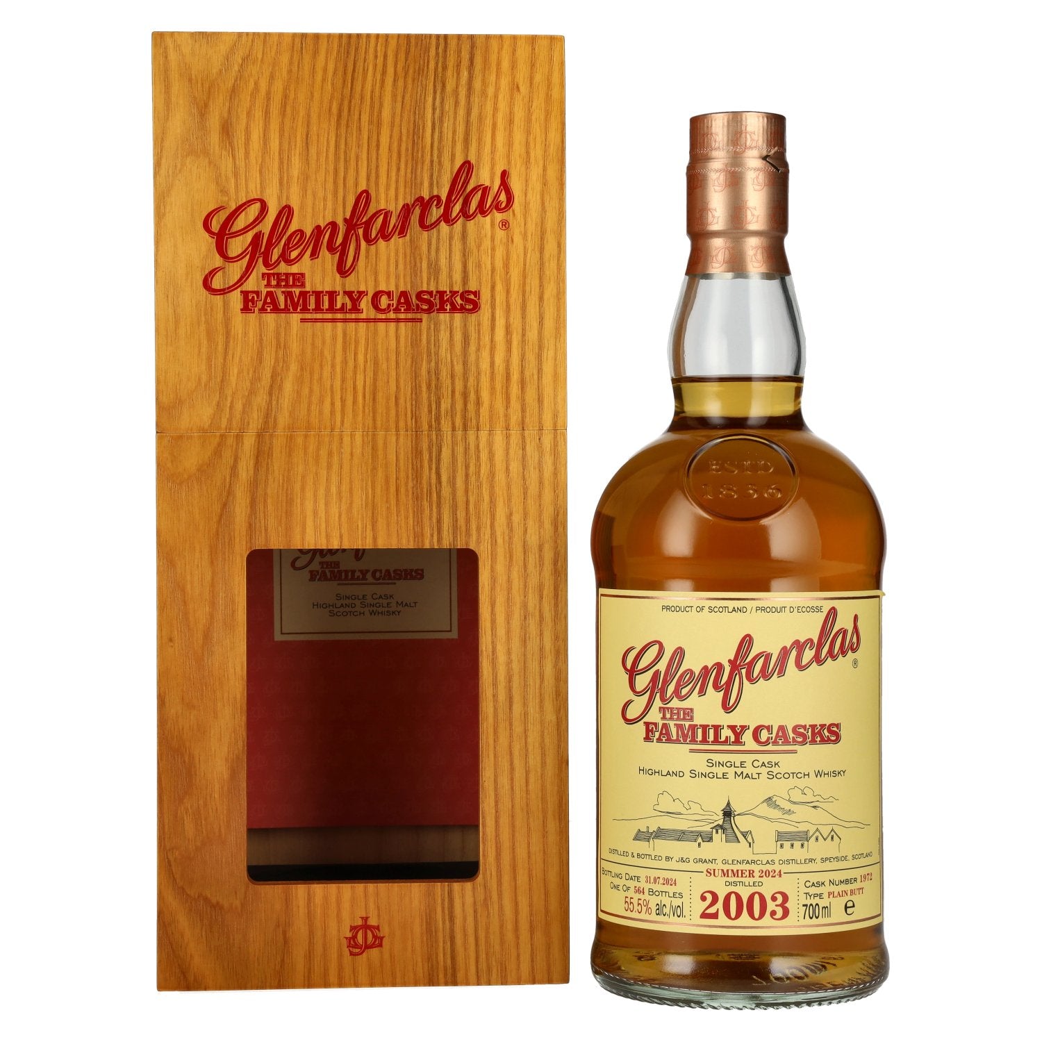 Glenfarclas THE FAMILY CASKS Single Cask SUMMER 2024 Plain Butt #1972 2003 55,5% Vol. 0,7l in Holzkiste