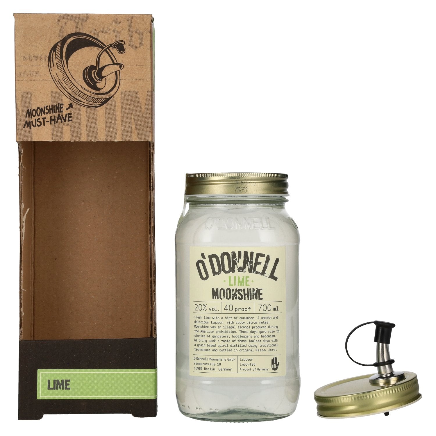 O'Donnell Moonshine LIME Likoer 20% Vol. 0,7l in Giftbox with pourer