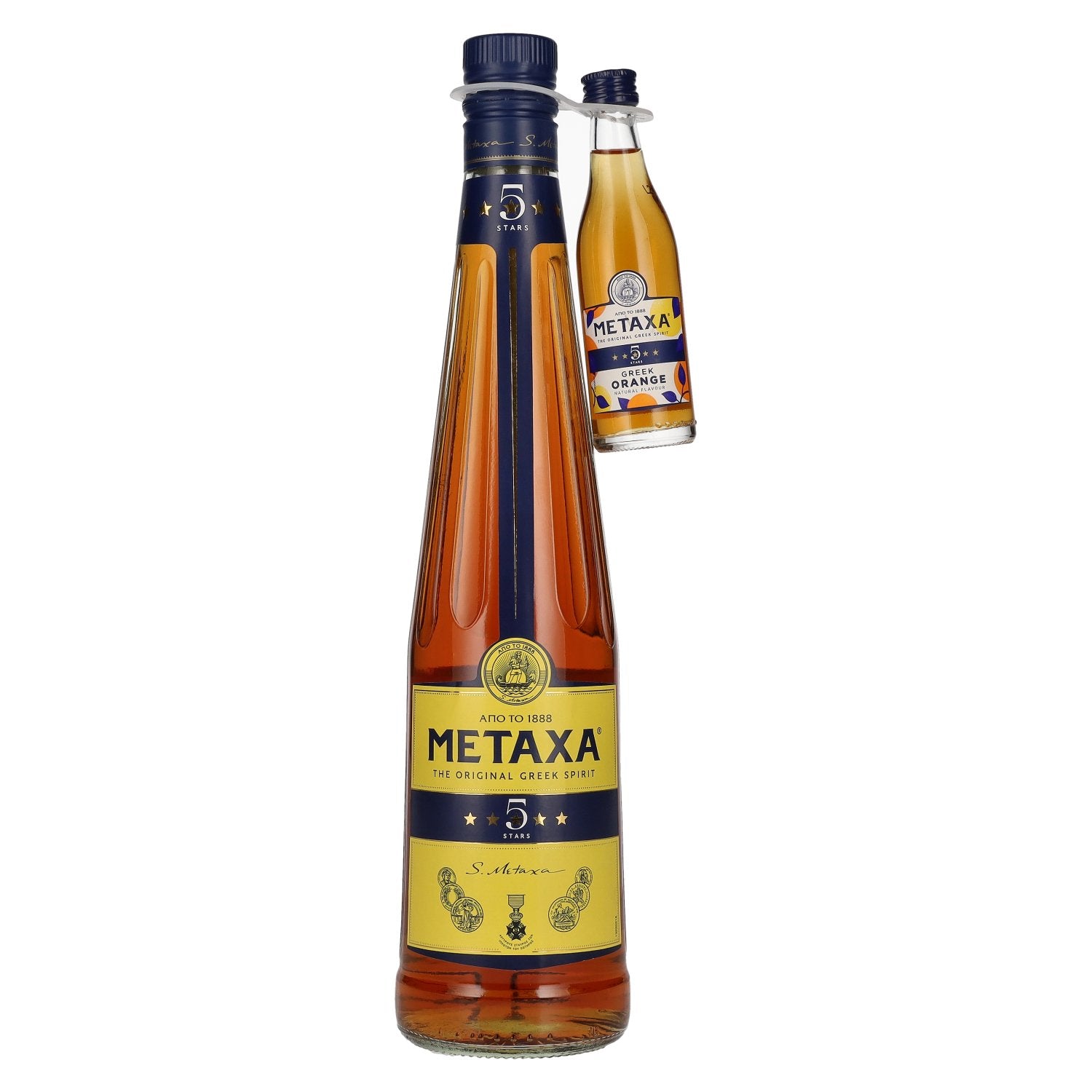 Metaxa 5 Stars 38% Vol. 0,7l with 1 Metaxa 5 Stars Greek Orange 0,05l