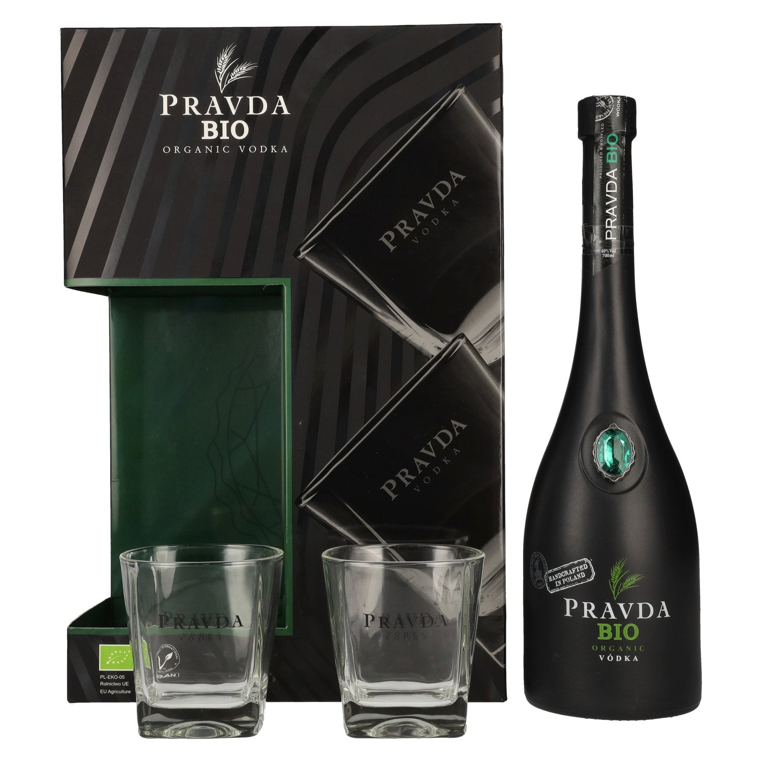 Pravda Vodka BIO 40% Vol. 0,7l in Giftbox with 2 glasses
