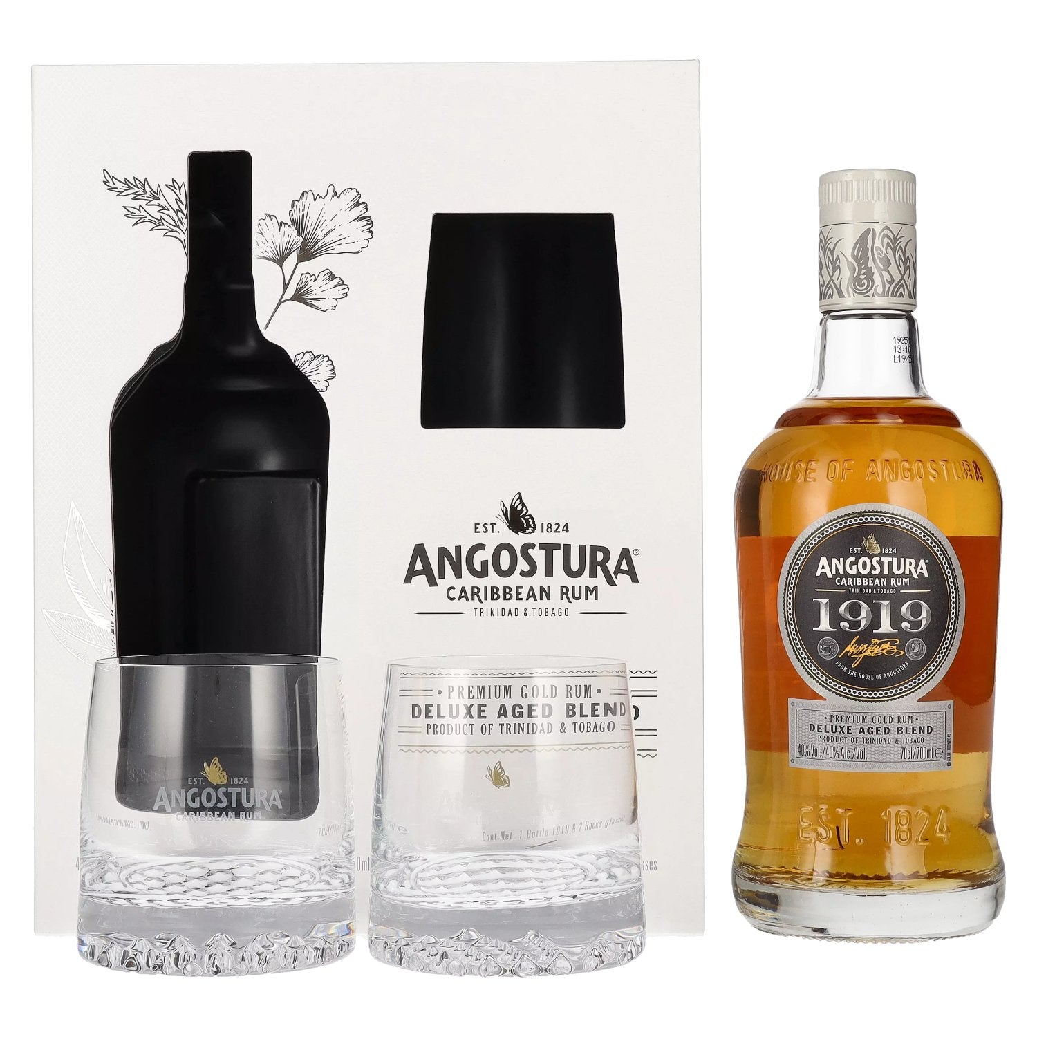 Angostura 1919 Premium Gold Rum Deluxe Aged Blend 40% Vol. 0,7l in Giftbox with 2 glasses