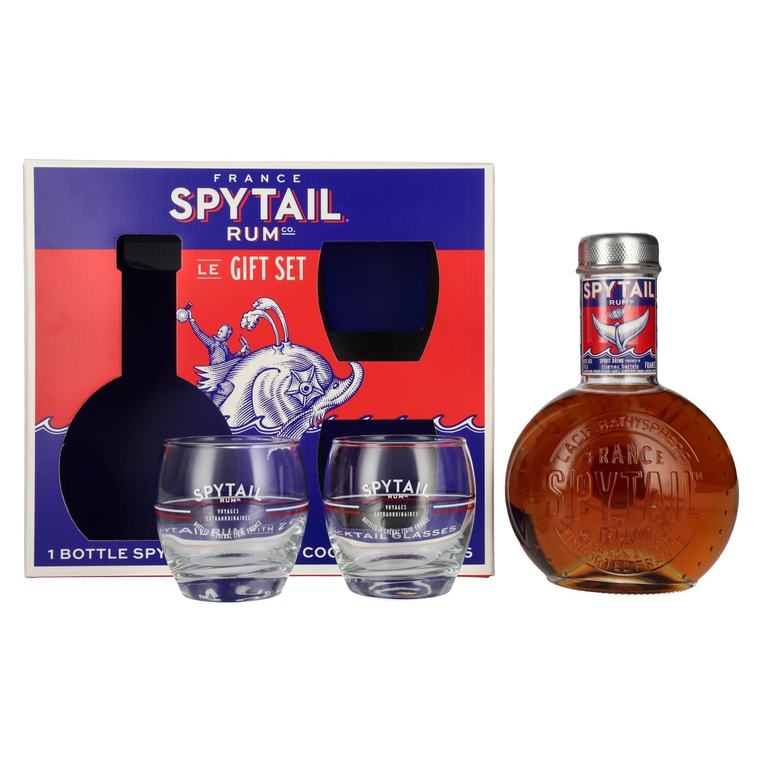 Spytail Cognac Barrels Spirit Drink 40% Vol. 0,7l in Giftbox with 2 glasses