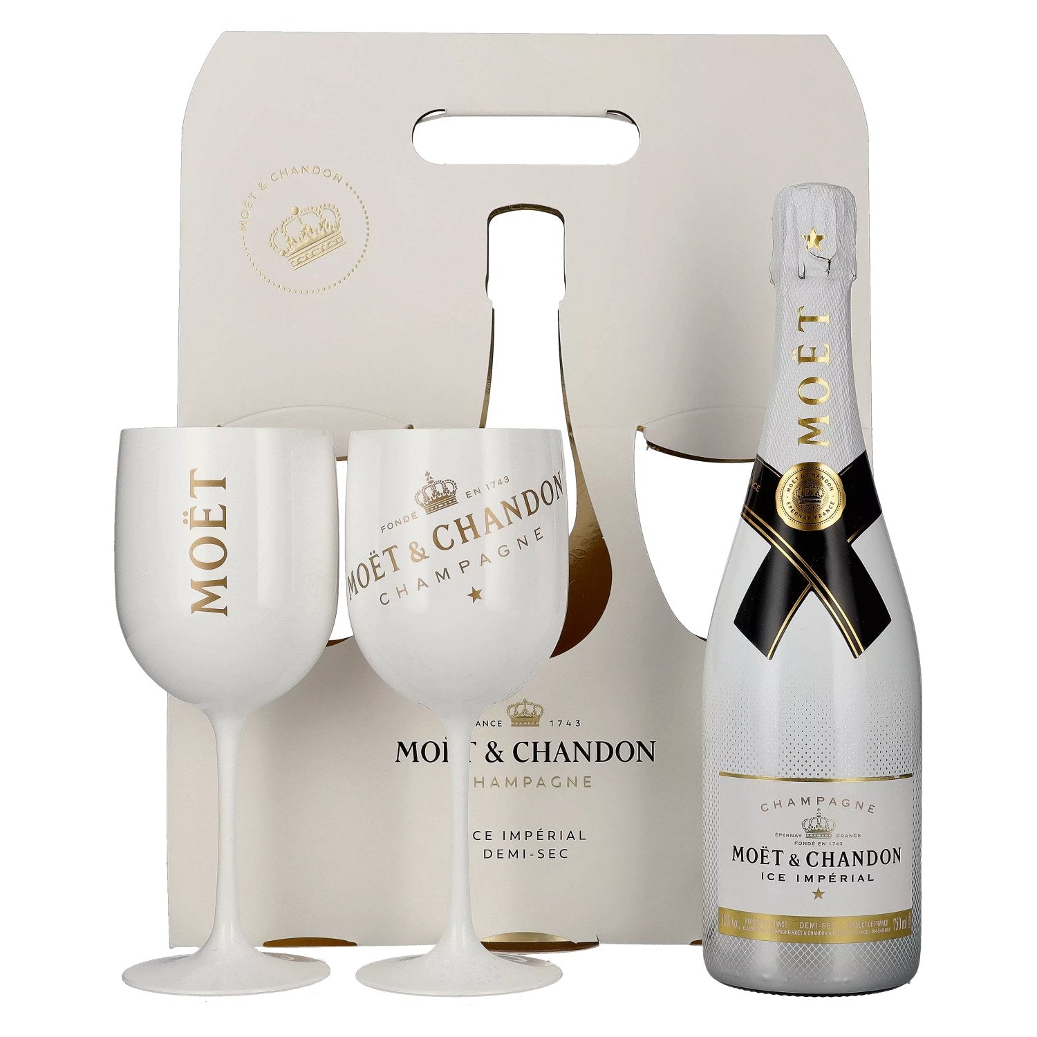 Moet & Chandon Champagne ICE IMPERIAL Demi-Sec 12,5% Vol. 0,75l in Giftbox with 2 glasses weiss