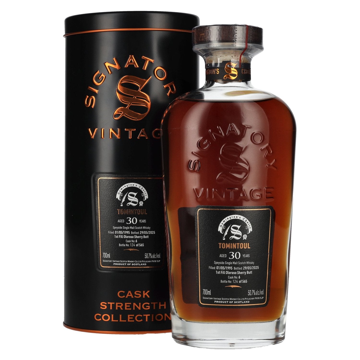 Signatory Vintage TOMINTOUL 30 Years Old Cask Strength #6 1995 50,7% Vol. 0,7l in Tinbox