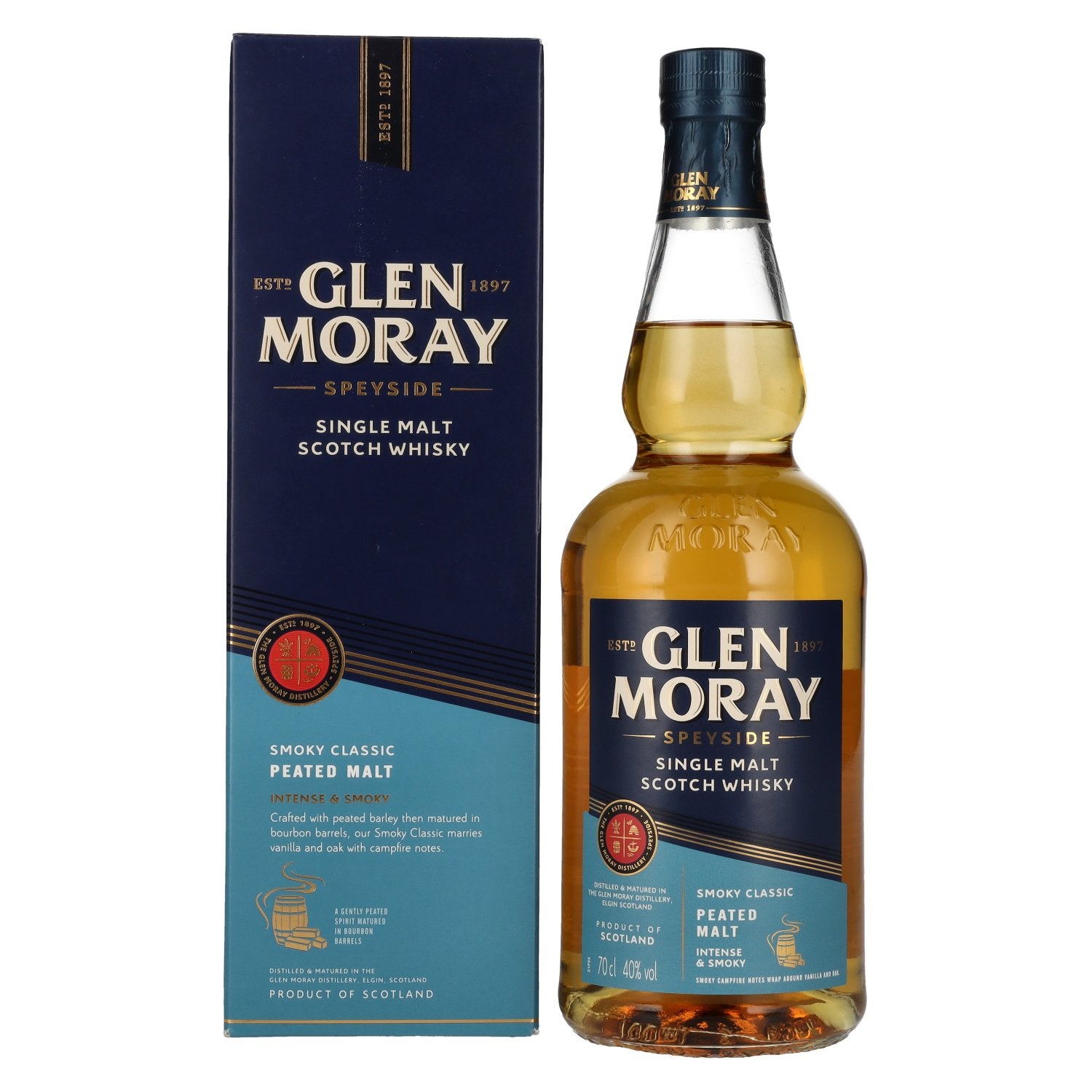 Glen Moray Smoky Classic Peated Single Malt 40% Vol. 0,7l in Giftbox