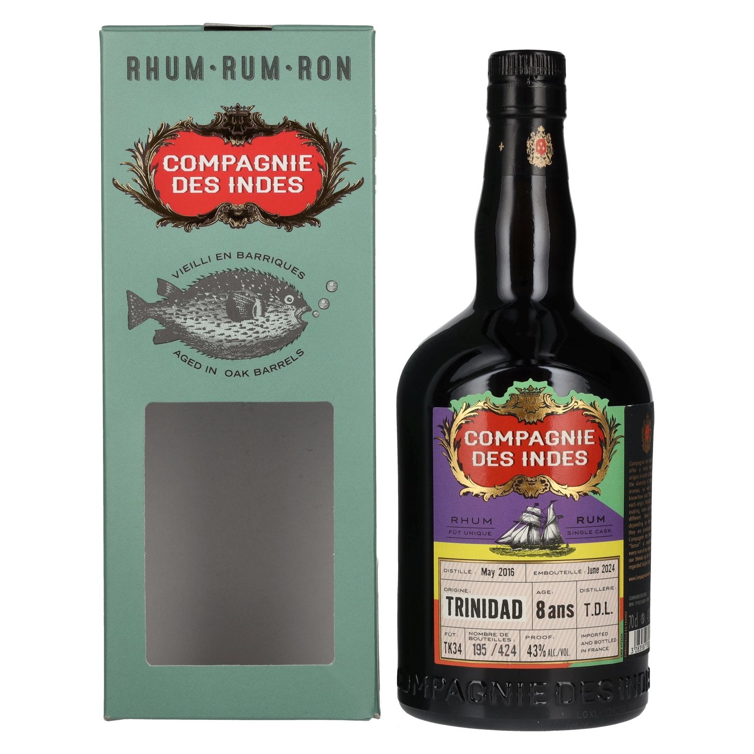 Compagnie des Indes Trinidad T.D.L Rum Single Cask Strength 8 Years Old 2016 43% Vol. 0,7l in Giftbox