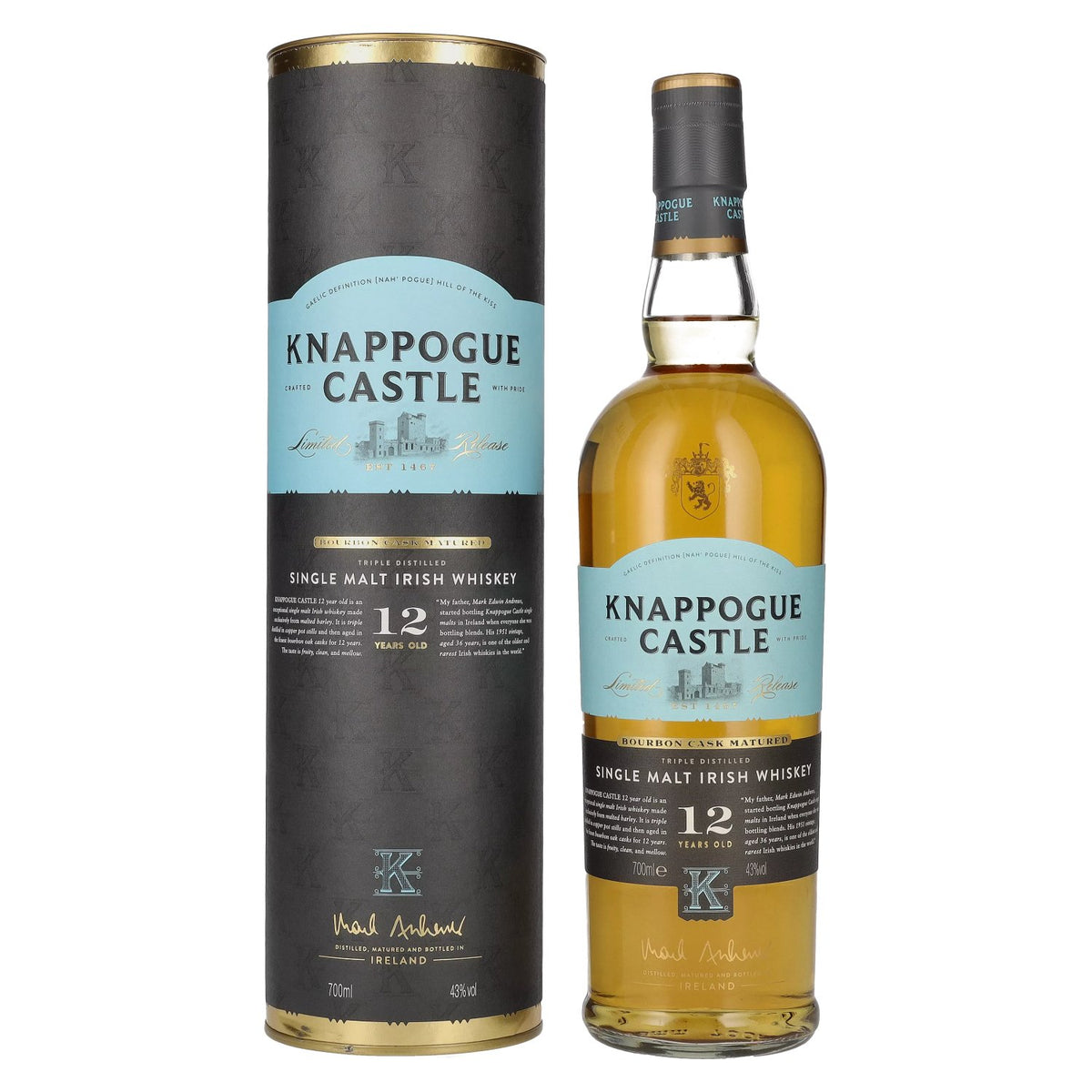 Knappogue Castle 12 Years Old BOURBON CASK MATURED 43% Vol. 0,7l in Giftbox