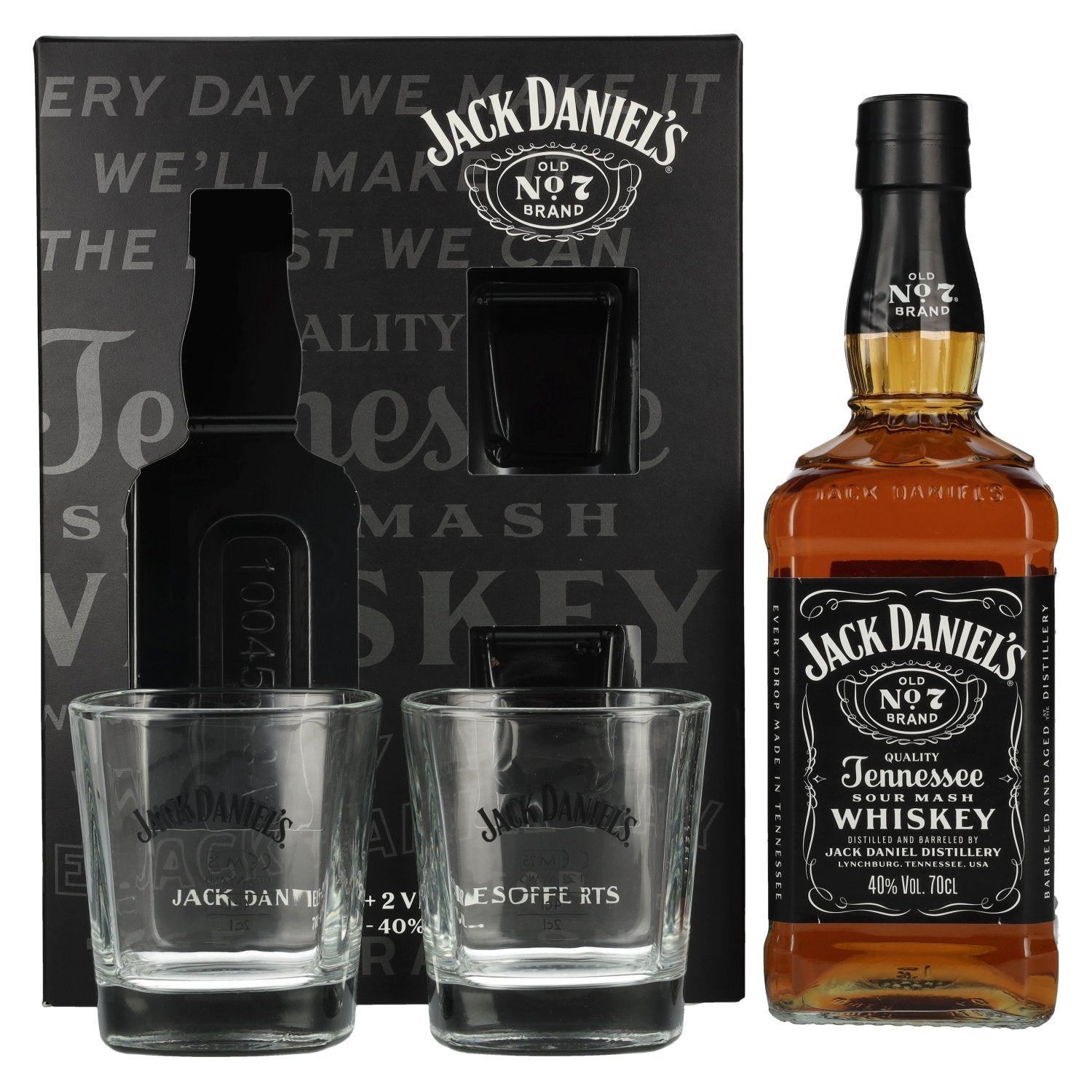Jack Daniel's Tennessee Whiskey 40% Vol. 0,7l in Giftbox with 2 Rocks glasses