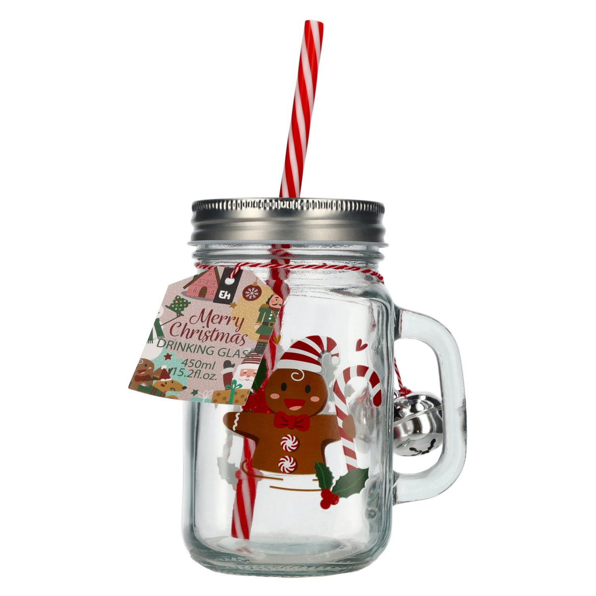 Trinkglas Merry Christmas with Deckel and Strohhalm 0,45l