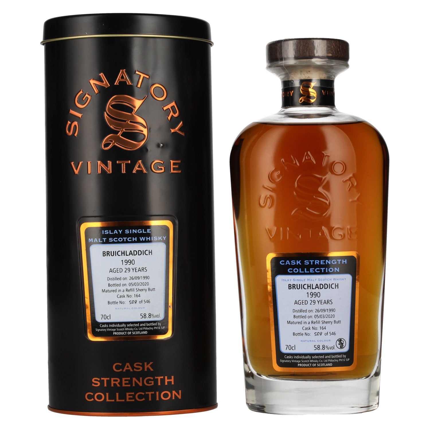 Signatory Vintage BRUICHLADDICH 29 Years Old Cask Strength 1990 58,8% Vol. 0,7l in Tinbox