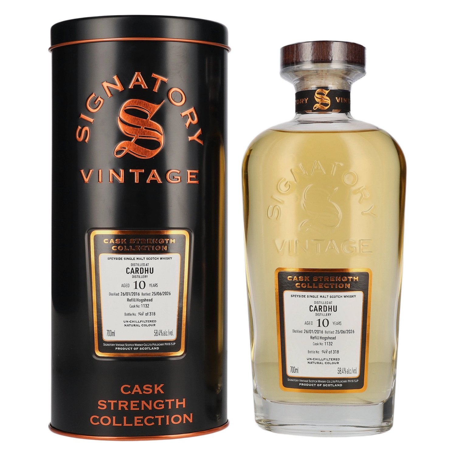 Signatory Vintage CARDHU 10 Years Old Refill Hogshead Cask Strength #1132 2016 58,4% Vol. 0,7l in Tinbox